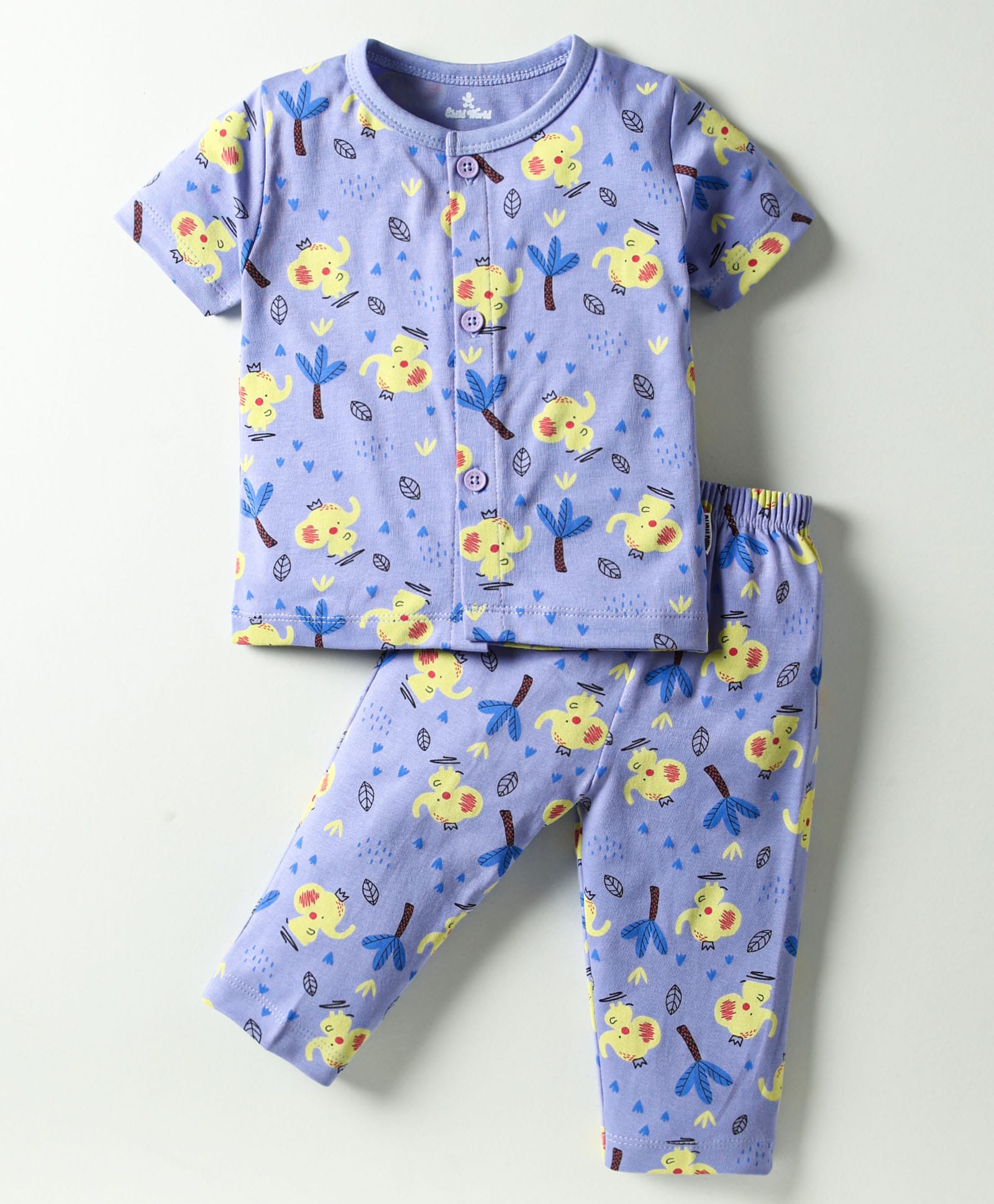 Child World Interlock Knit Front Open Half Sleeves Co-ords Night Suit With Animal Print - Mauve-picture-33