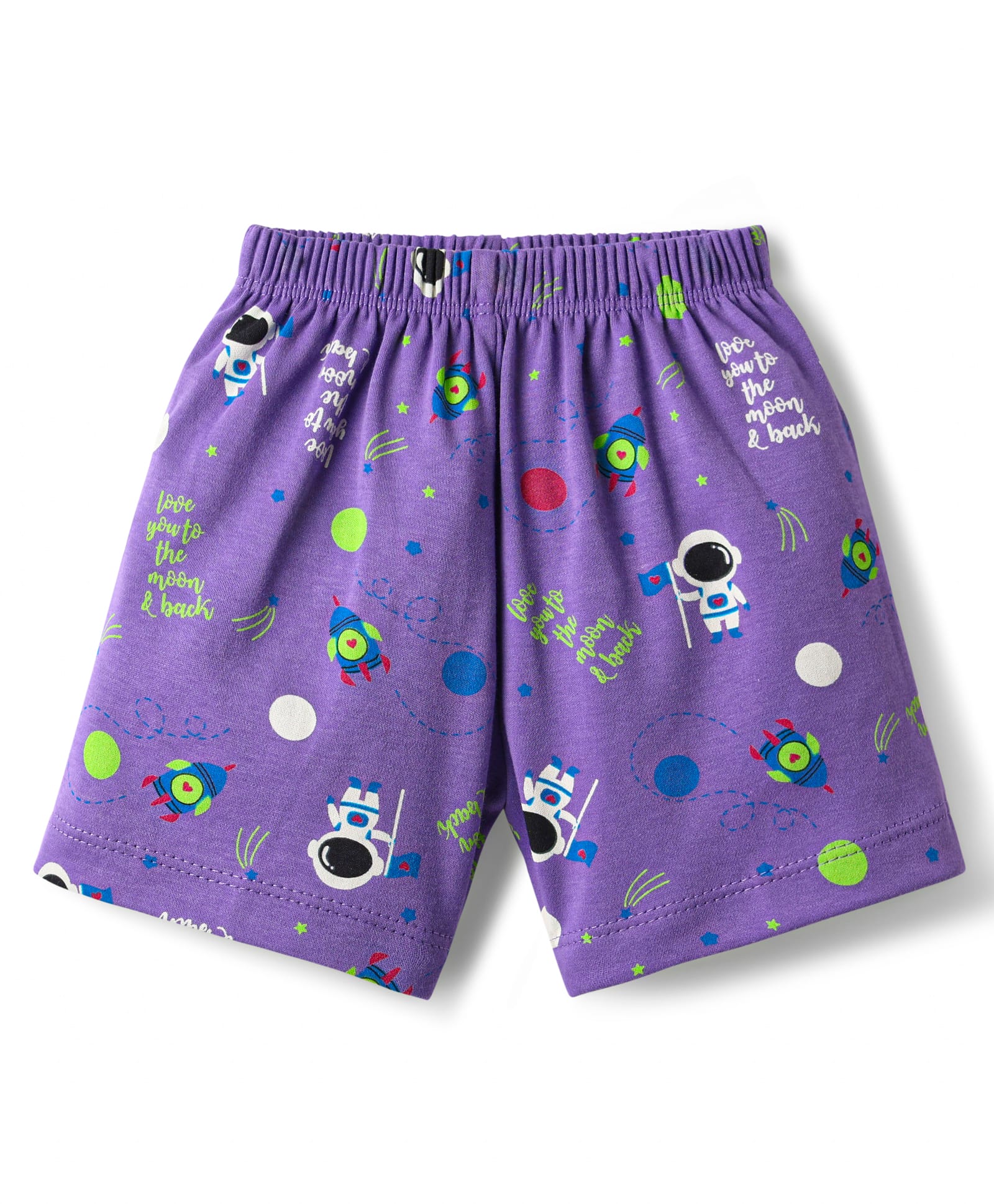 Child World Interlock Knit Knee Length Shorts With Space Theme Print - Mauve-picture-16