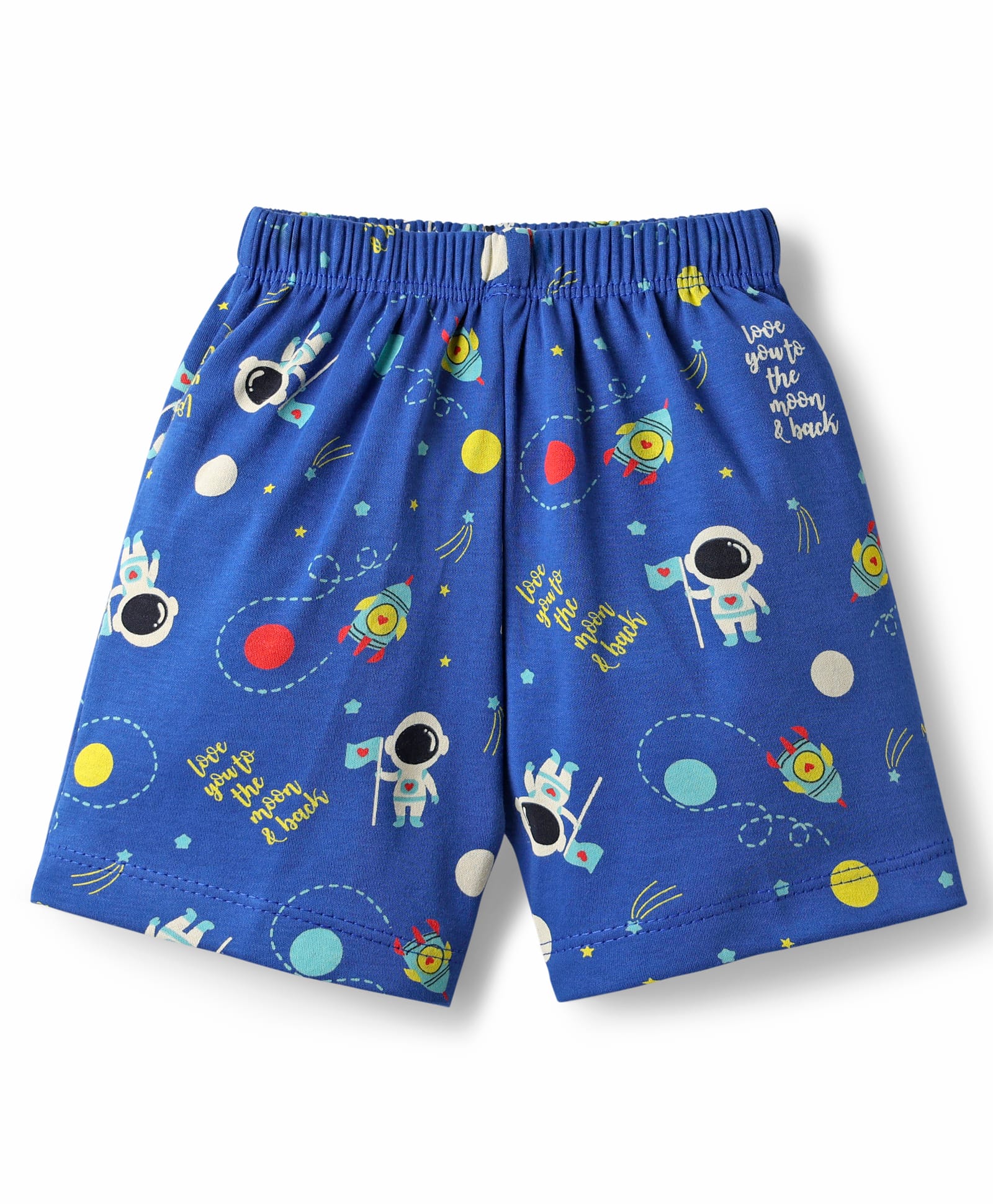 Child World Interlock Knit Knee Length Shorts with Space Theme Print - Navy Blue-image-23