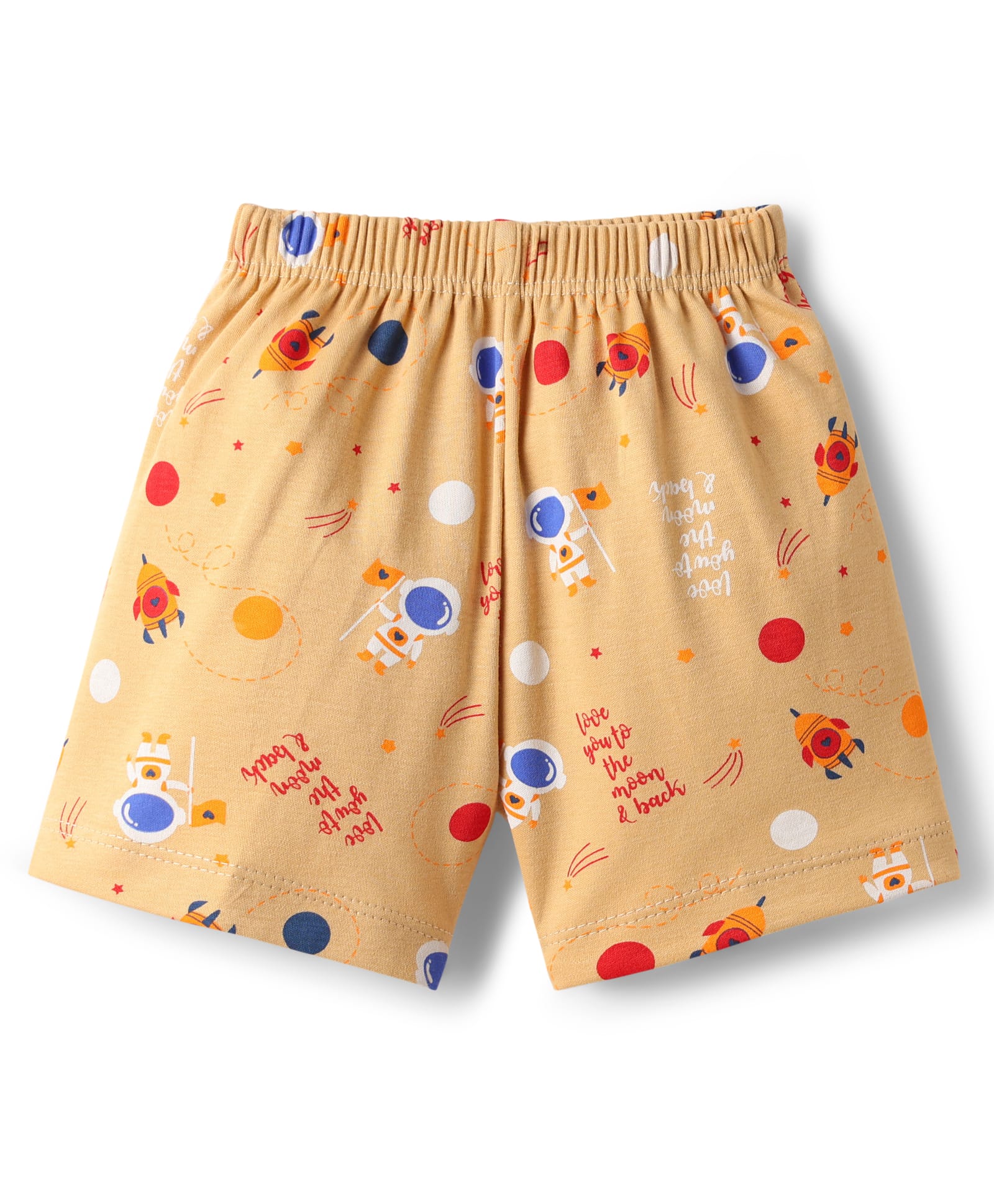 Child World Interlock Knit Knee Length Shorts with Space Theme Print - Peach-picture-18