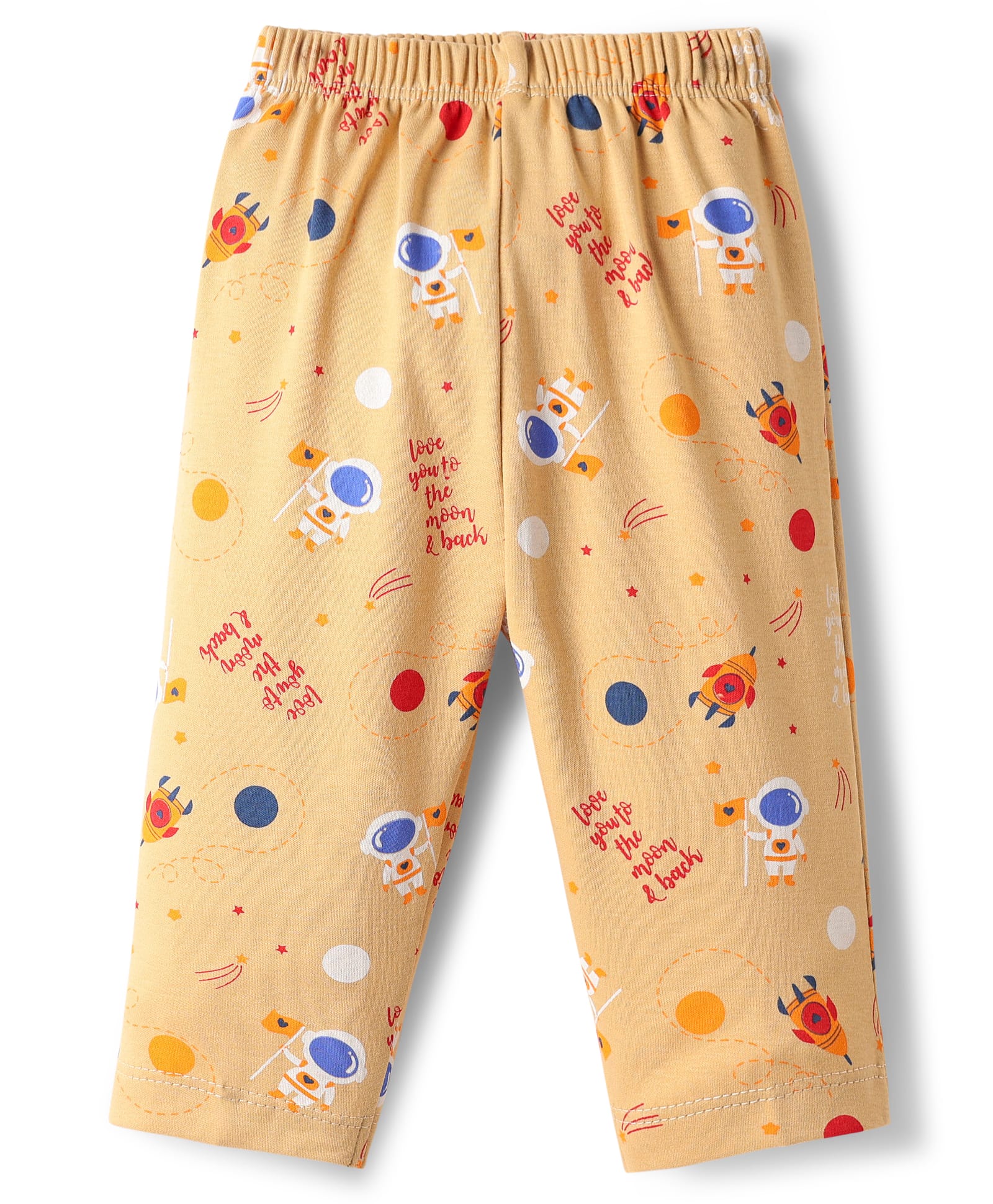 Child World Interlock Knit Full Length Lounge Pant with Space Theme Print - Peach-picture-30