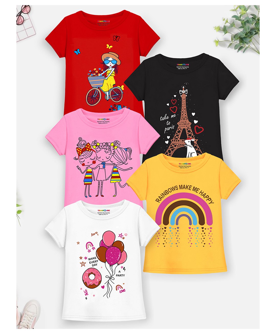 Trampoline Pack Of 5 Half Sleeves Balloon & Rainbow Printed Tees - Multi Colour-picture-25