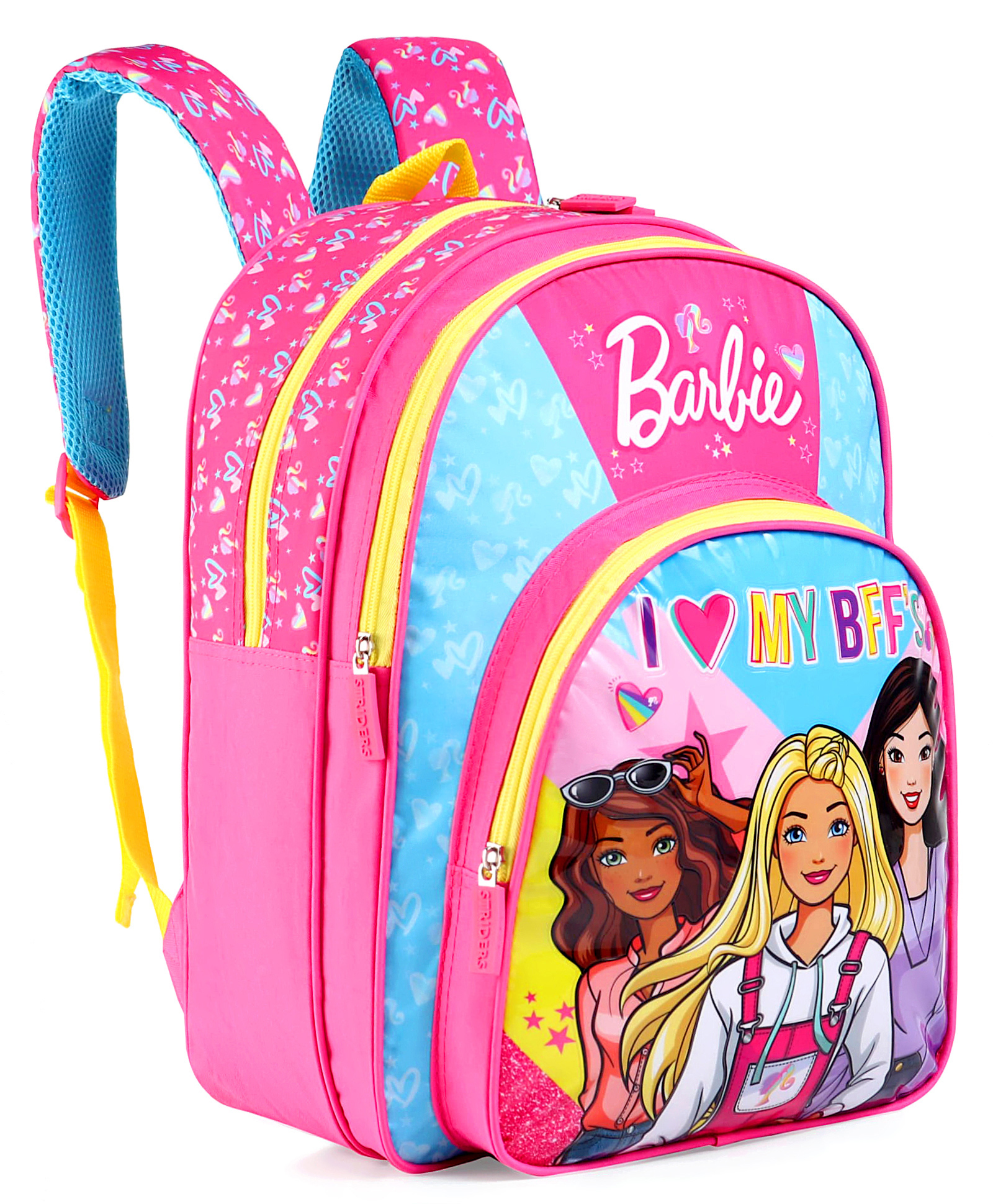 Barbie Single compartment with PVC embossed Front Pocket School Bag Pink & Sky Blue -Height 14 inches-image-49