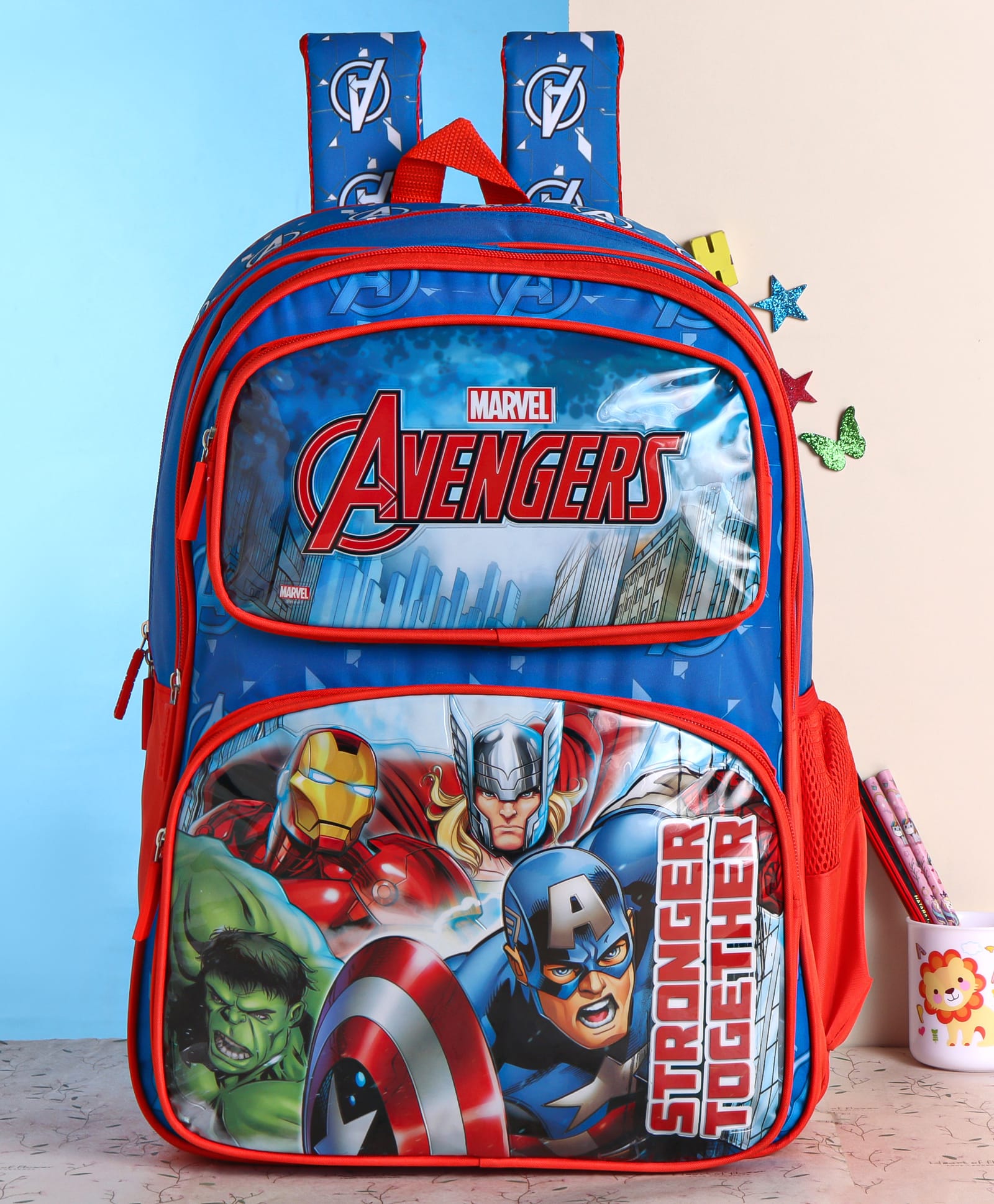 Avengers Printed School Backpack Red & Blue - Height 18 Inches-image-6