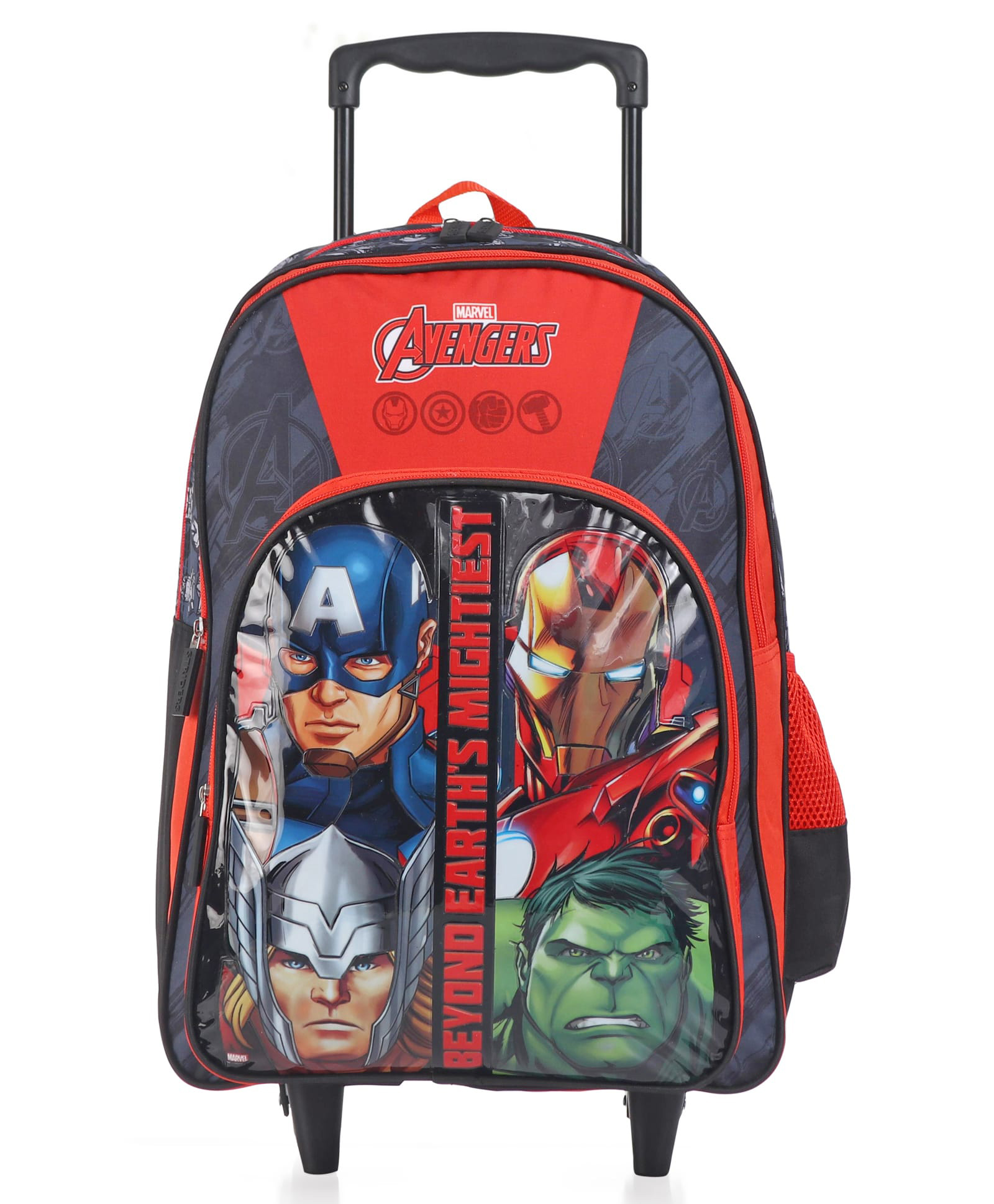 Avengers 2 compartment with PVC embossed Front Pocket Trolley Bag Red and Black - 16 inches-picture-41