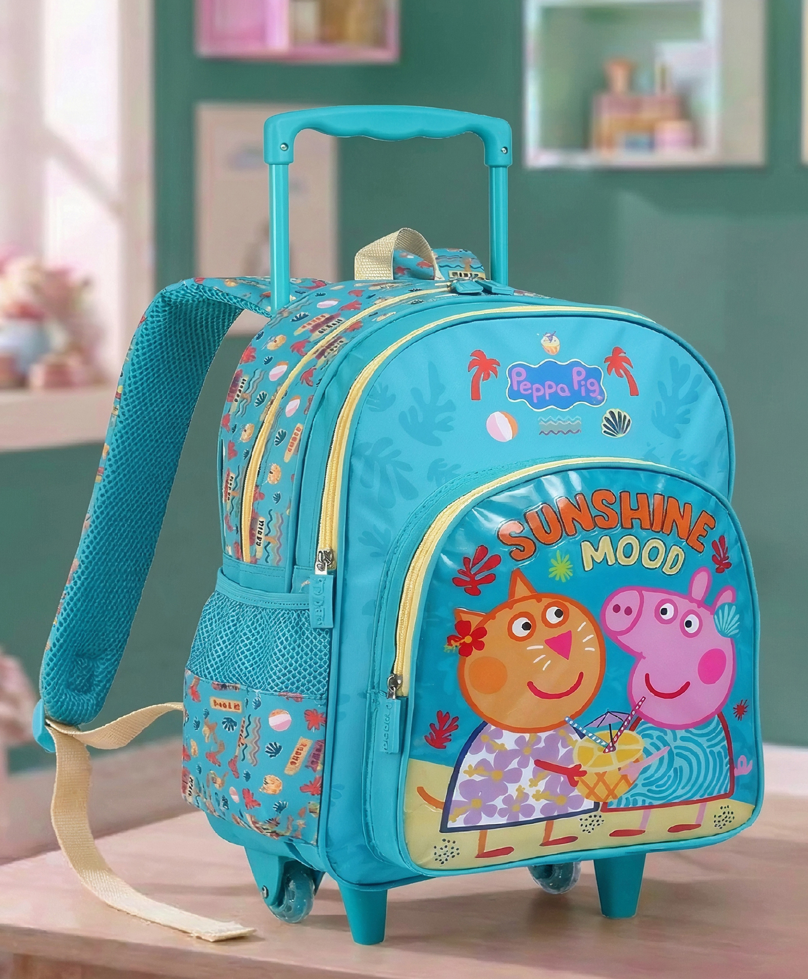 Peppa Pig 2 compartment with PVC embossed Front Pocket Trolley Bag Blue - 16 inches-image-24