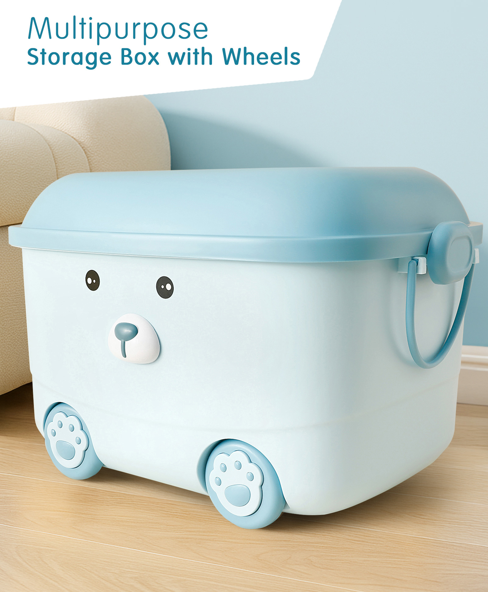 Rolling Storage Box with Handle & Wheels - Blue