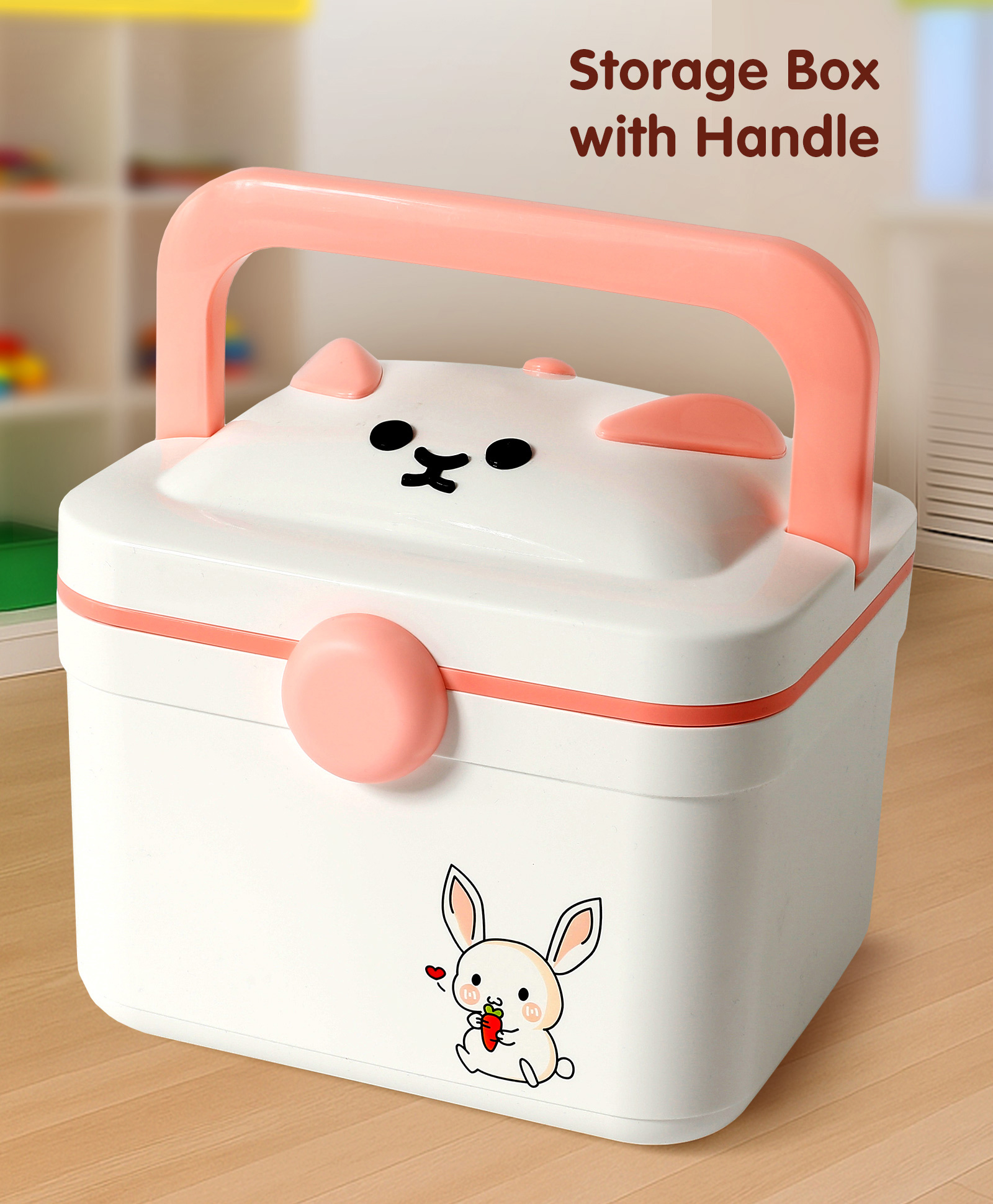 fab n funky Storage Box with Handle Panda Design | Multipurpose for Smaller Items | Table Top | Compact Size - Pink and White-picture-22