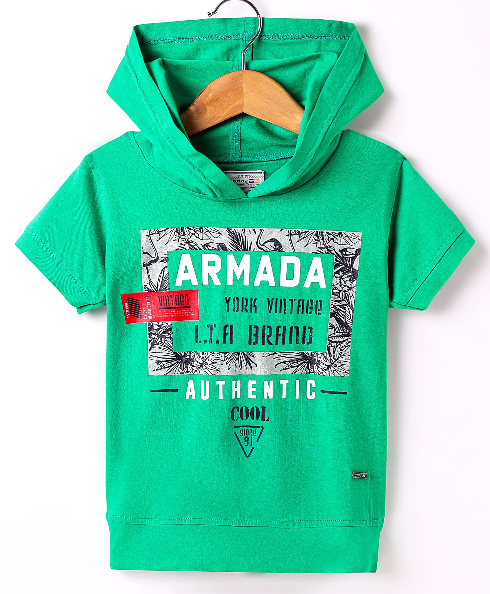 Noddy Knitted Half Sleeves Typography Printed Hoodie - Green-picture-17