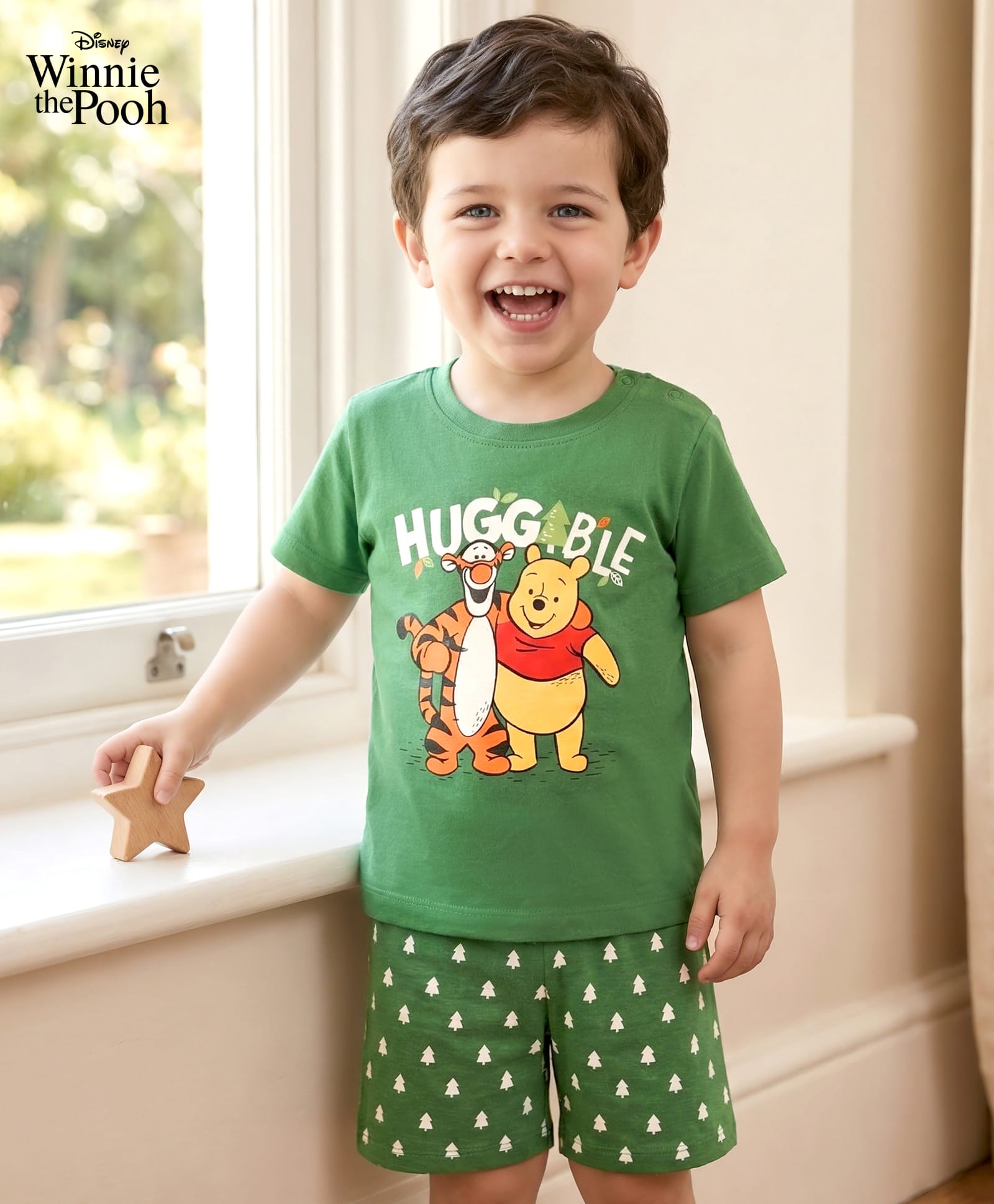 Babyhug Disney Single Jersey Knit Half Sleeves Shorts Night Suit With Winnie & Friends Graphic - Dark Green-image-27