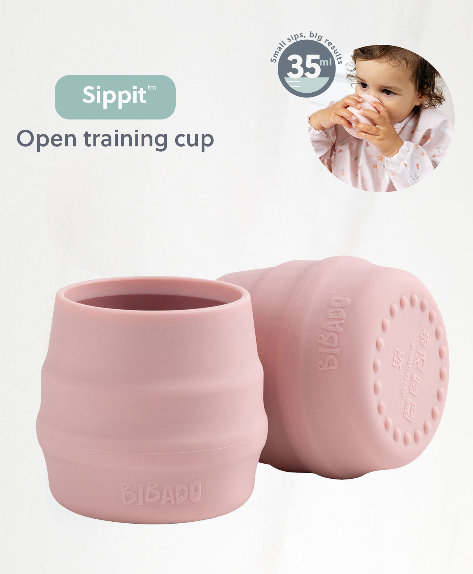 BiBaDo Sippit- Anti-Slip Silicone Open Drinking Cup - Blush - For Infants- Pack of 2-image-34