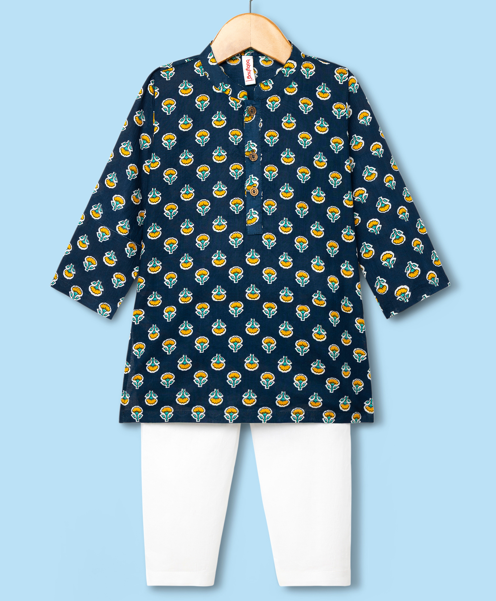 Babyhug Cotton Woven Full Sleeves Floral Printed Kurta Pyjama Set - Navy Blue-image-42