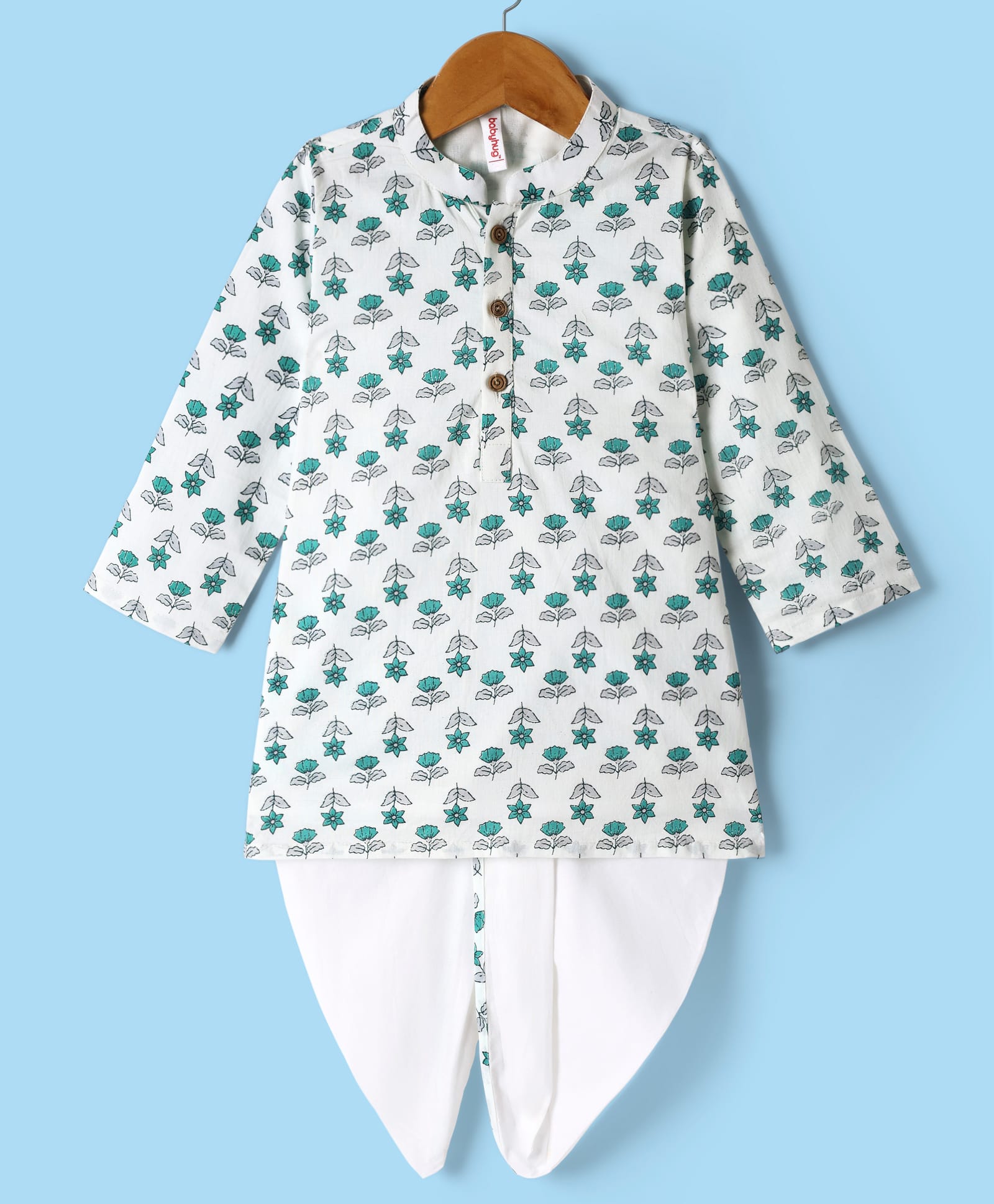 Babyhug Cambric Woven Full Sleeves Kurta Dhoti Set With Floral Print - White-image-34