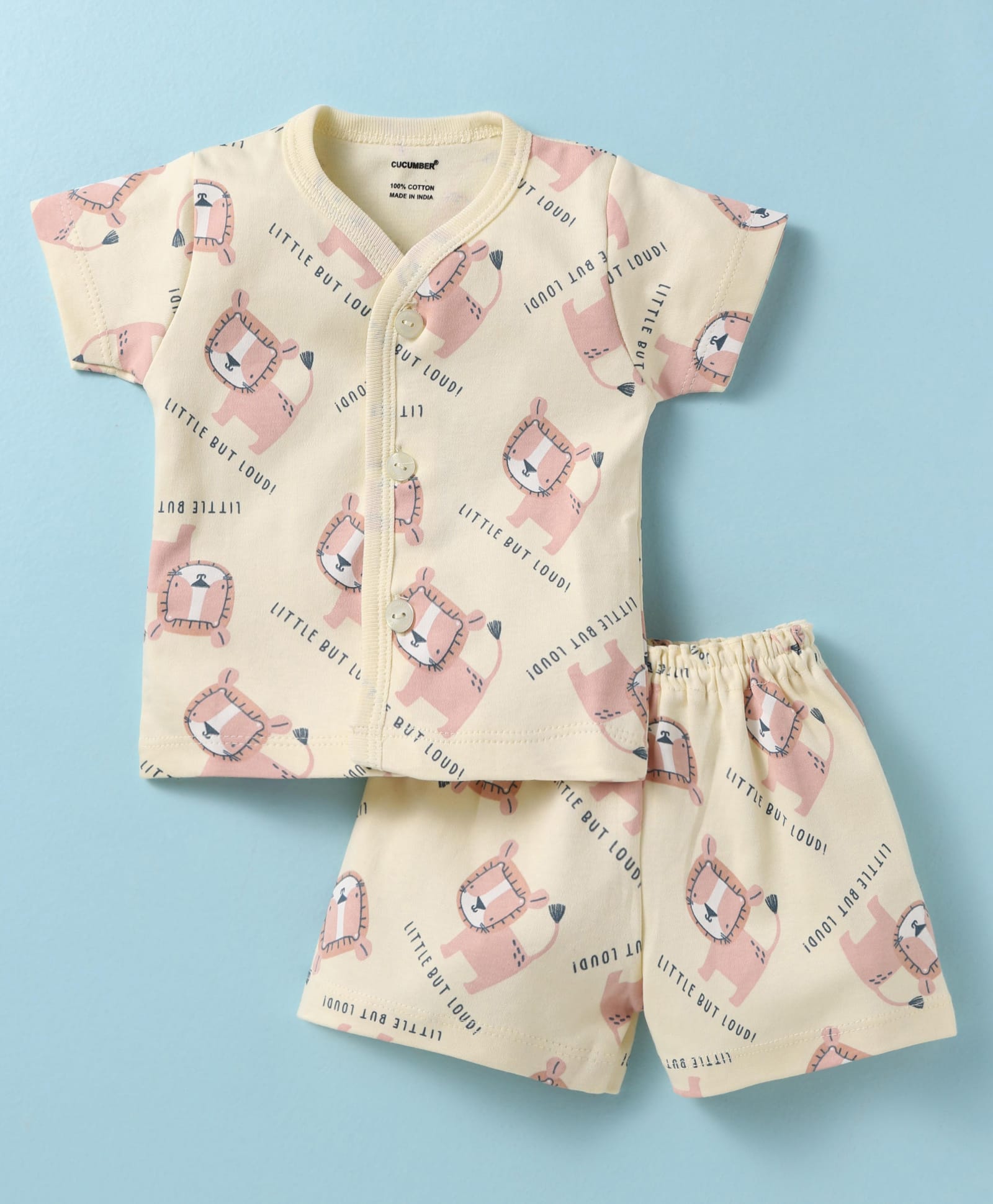 CUCUMBER Sinker Knit Half Sleeves Shorts Night Suit with Tiger Print - Lemon Yellow-image-33