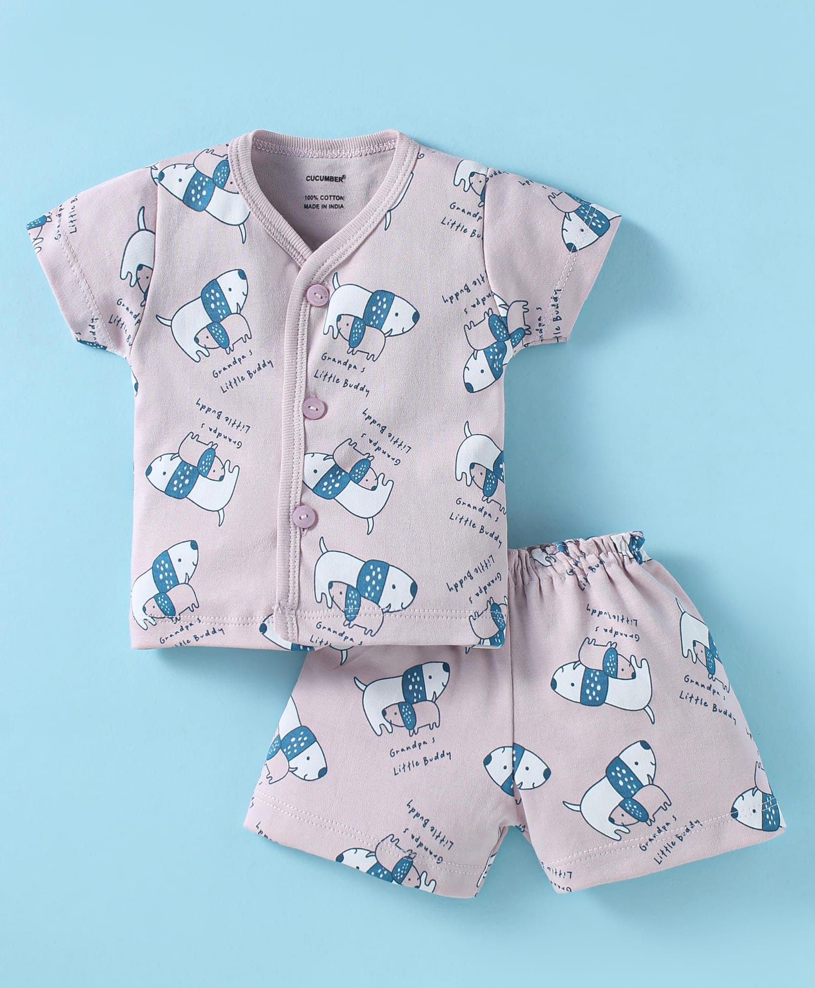CUCUMBER Sinker Knit Half Sleeves Animal Printed Shorts Night Suit - Pink-image-46