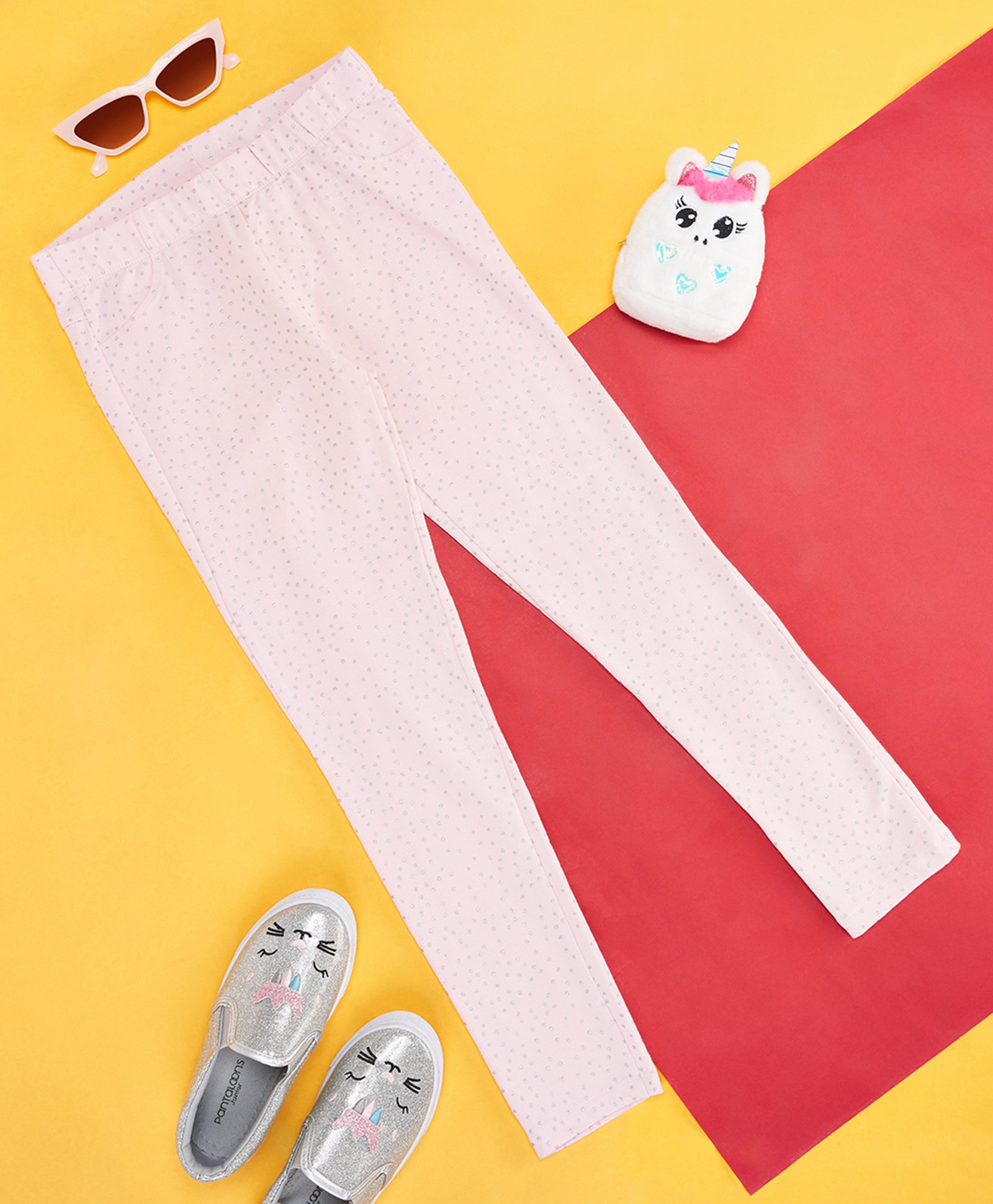 Pantaloons Junior Foil Polka Dots Printed Leggings - Pink-picture-21