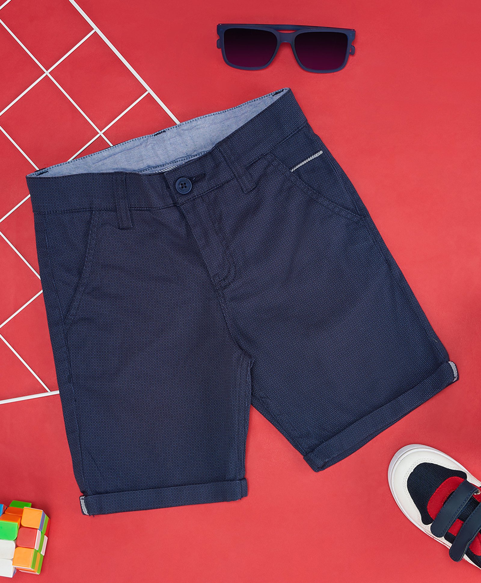 Pantaloons Junior Cotton Lyrcra Self Design Shorts - Navy Blue-picture-12