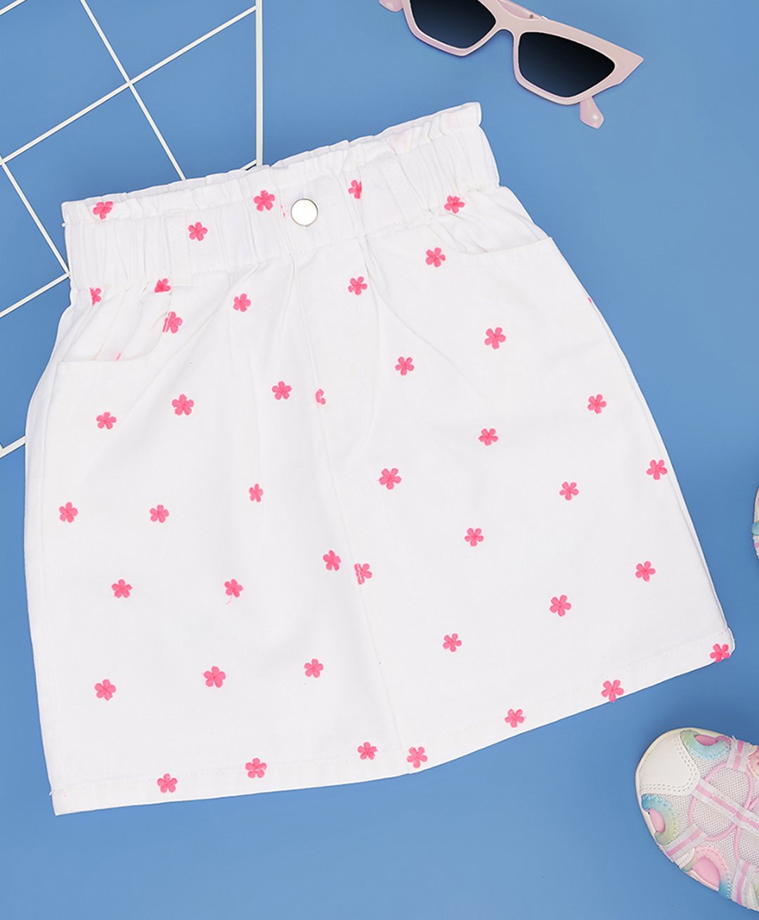 Pantaloons Junior Cotton Floral Printed Skirt - White-picture-10
