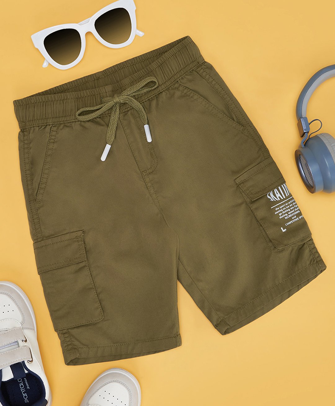 Pantaloons Junior Cotton Typography Printed Shorts - Olive Green-picture-25