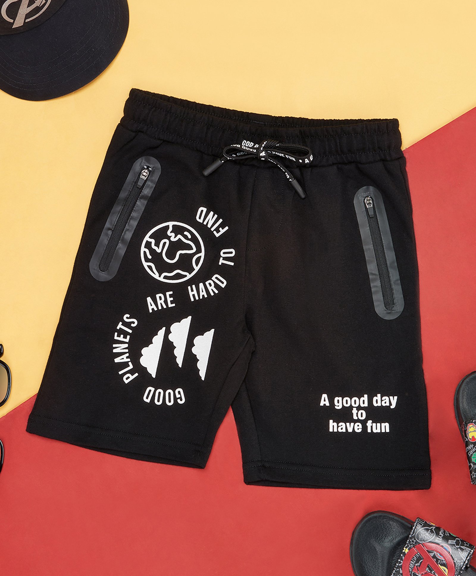 Pantaloons Junior Cotton Typographic Printed Shorts - Black-image-41
