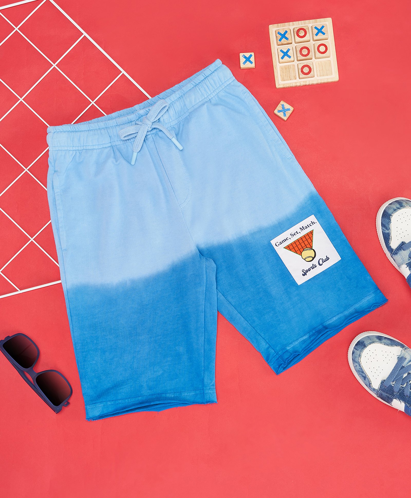 Pantaloons Junior Cotton Sports Club Text Patch Detailed Shorts - Blue-picture-15