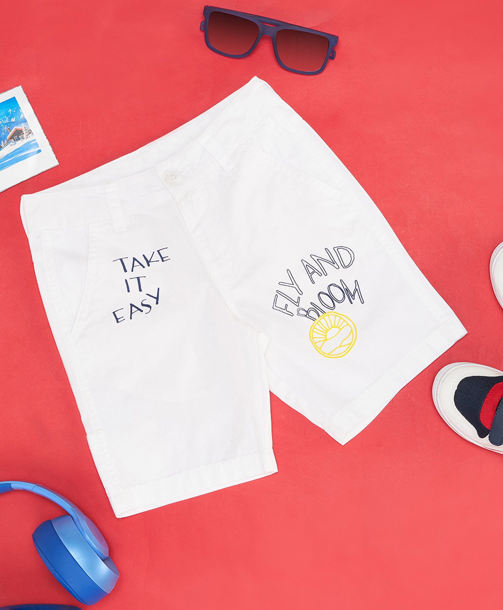 Pantaloons Junior Cotton Take it Easy Text Printed Shorts - Off White-picture-20