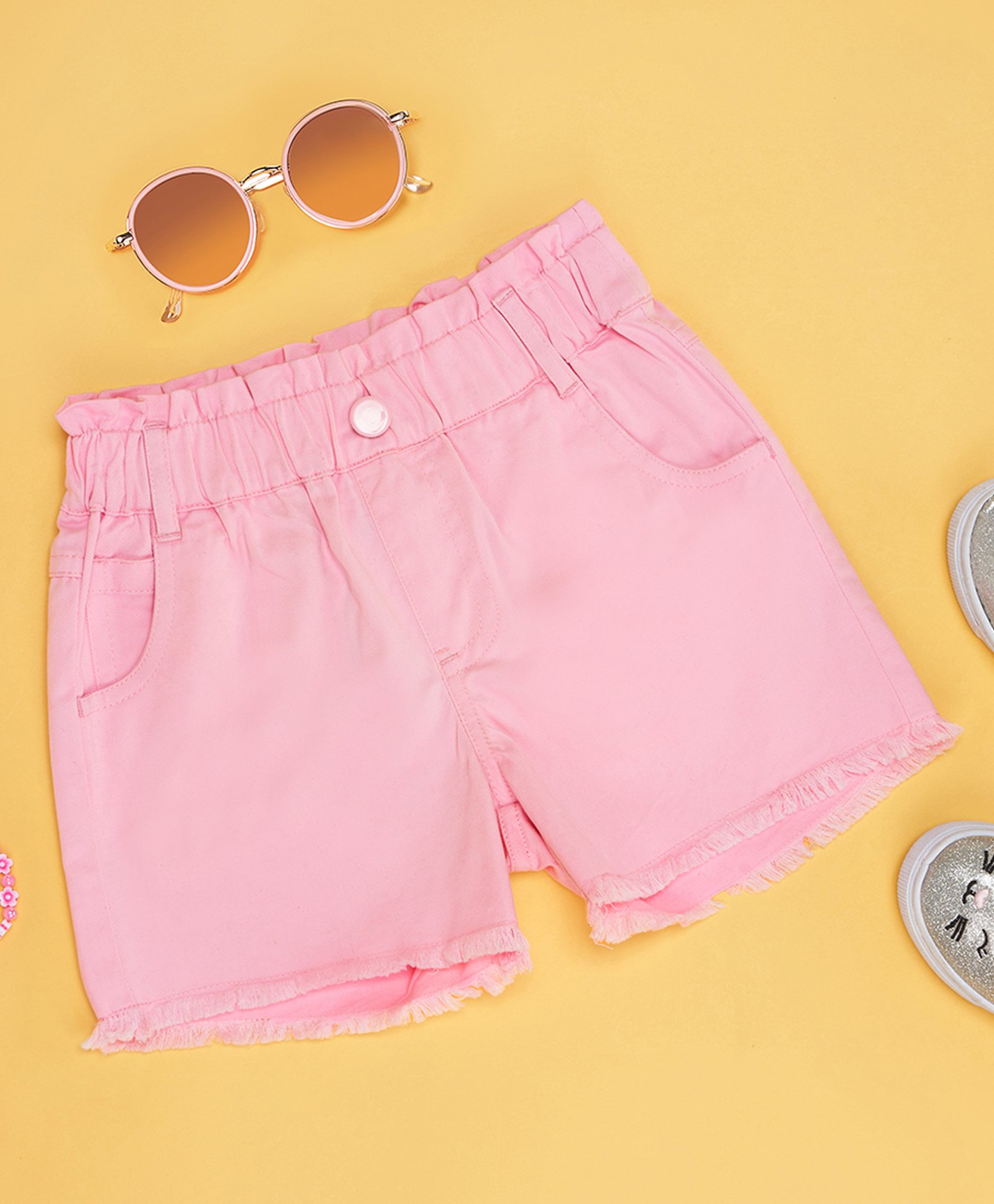 Pantaloons Junior Cotton Solid Shorts - Pink-image-36