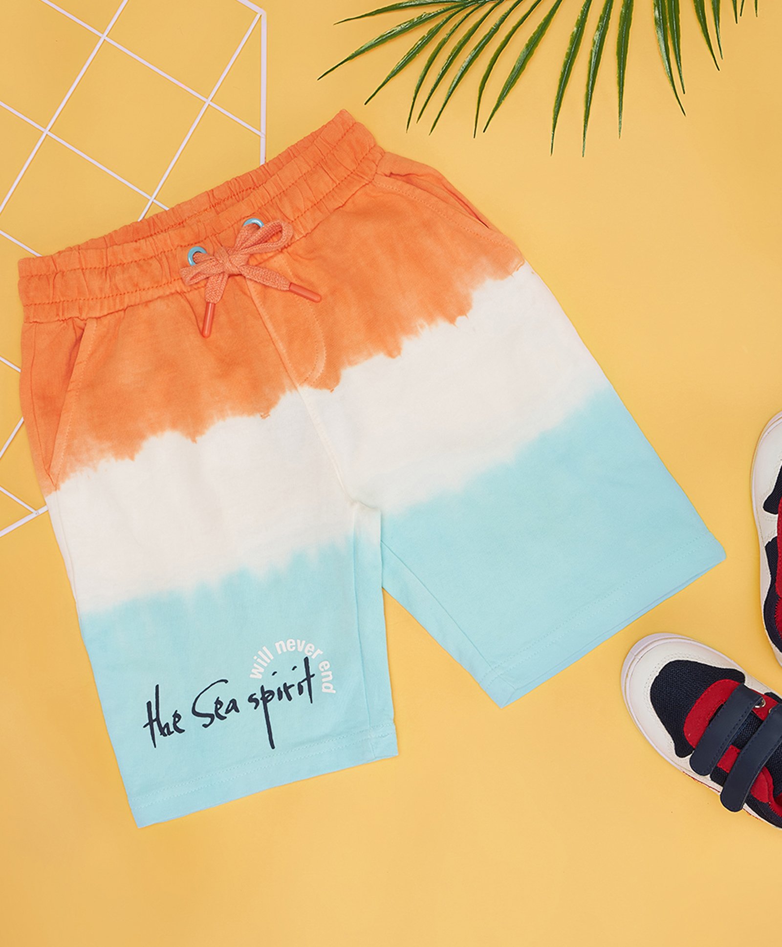 Pantaloons Junior Cotton Tie Dye Shorts - Orange-image-1