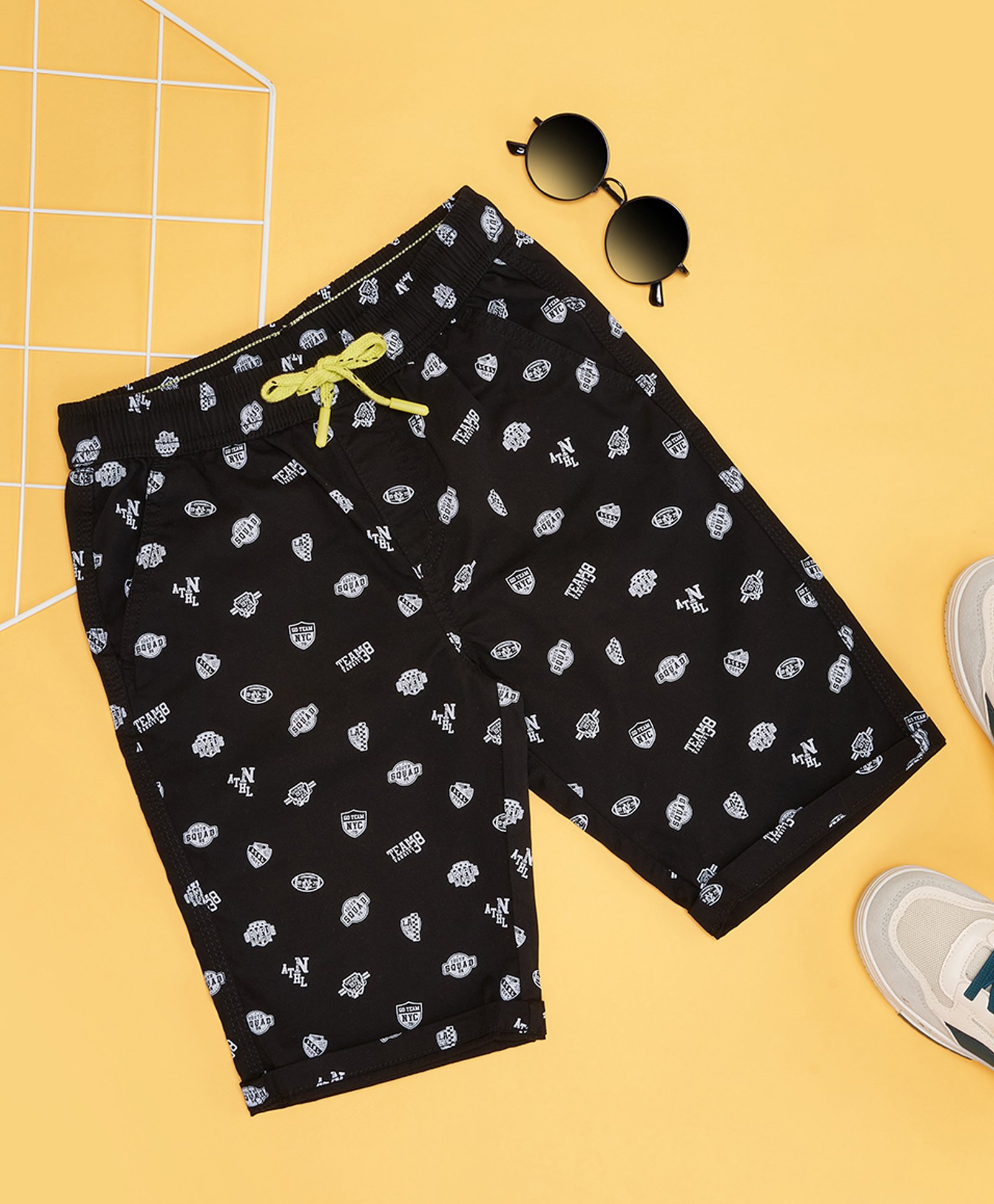 Pantaloons Junior Cotton Team 38 Text Printed Shorts - Black-picture-36