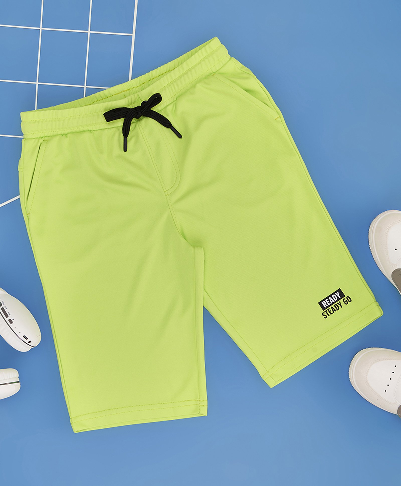 Pantaloons Junior Ready Steady Go Text Printed Shorts - Light Green-picture-17