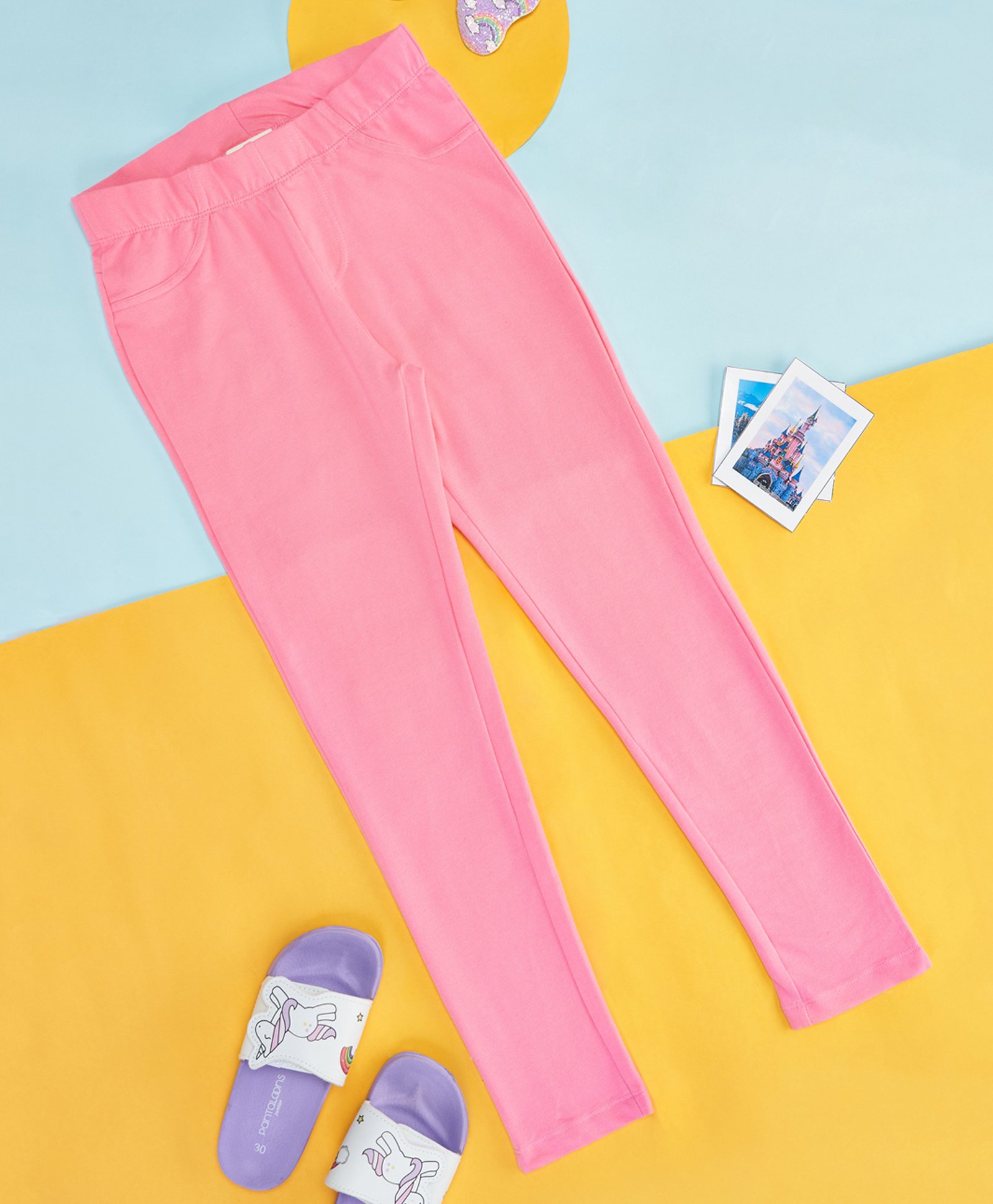 Pantaloons Junior Cotton Solid Leggings - Pink-image-46