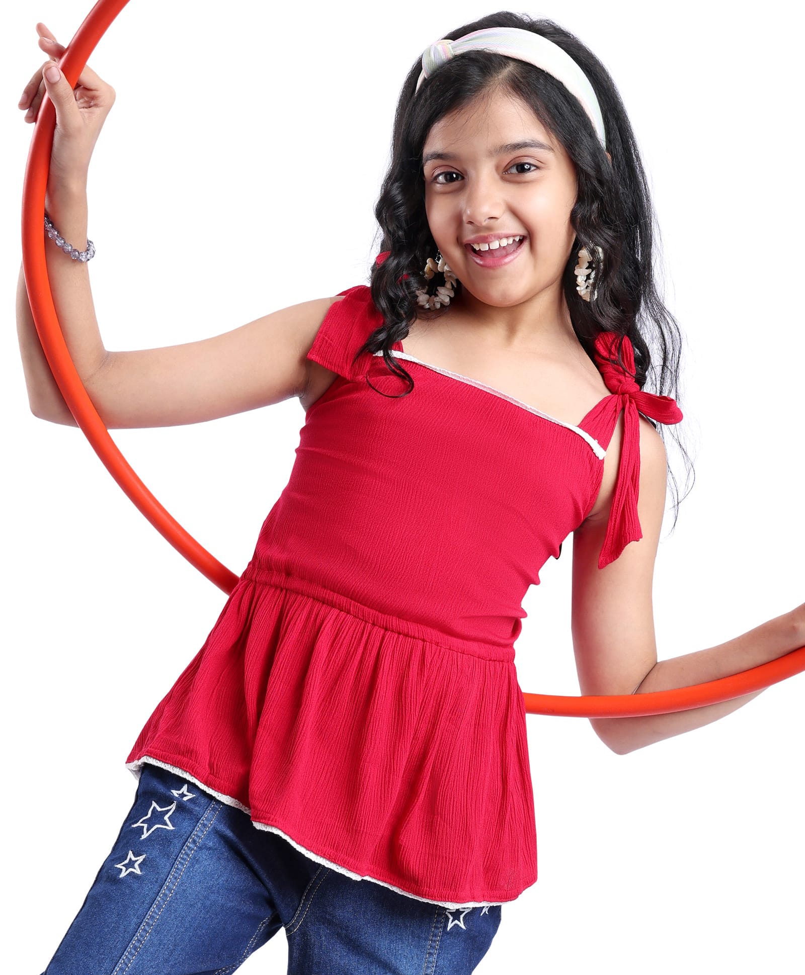 Pine Kids Woven Sleeveless Textured Top with Lace Detailing - Maroon