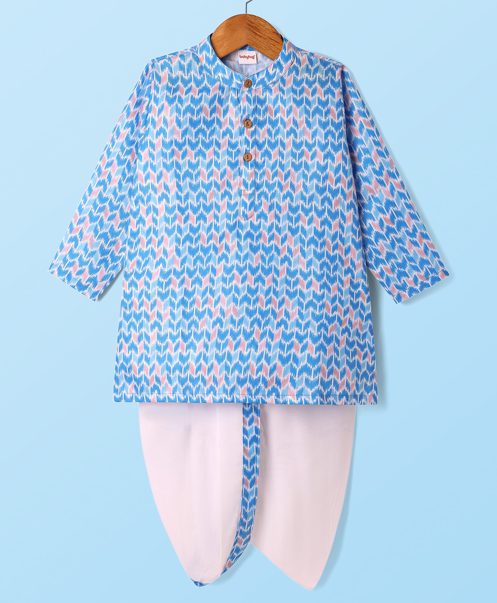 Babyhug Cotton Woven Full Sleeves Cambric Printed Dhoti Kurta Set - Light Blue-picture-17