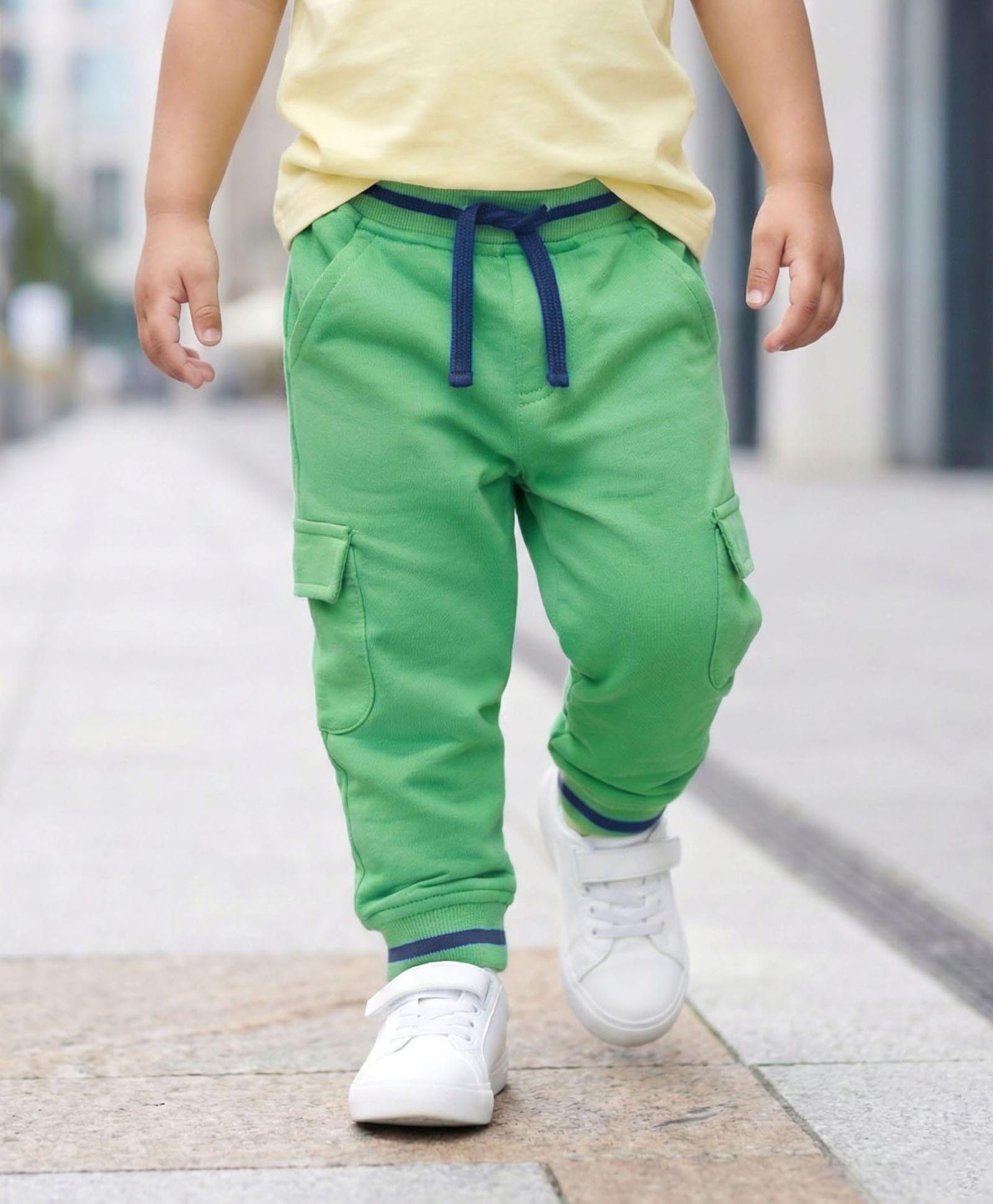 Babyhug Cotton Looper Knit Full Length Solid Lounge Pants - Green-image-25