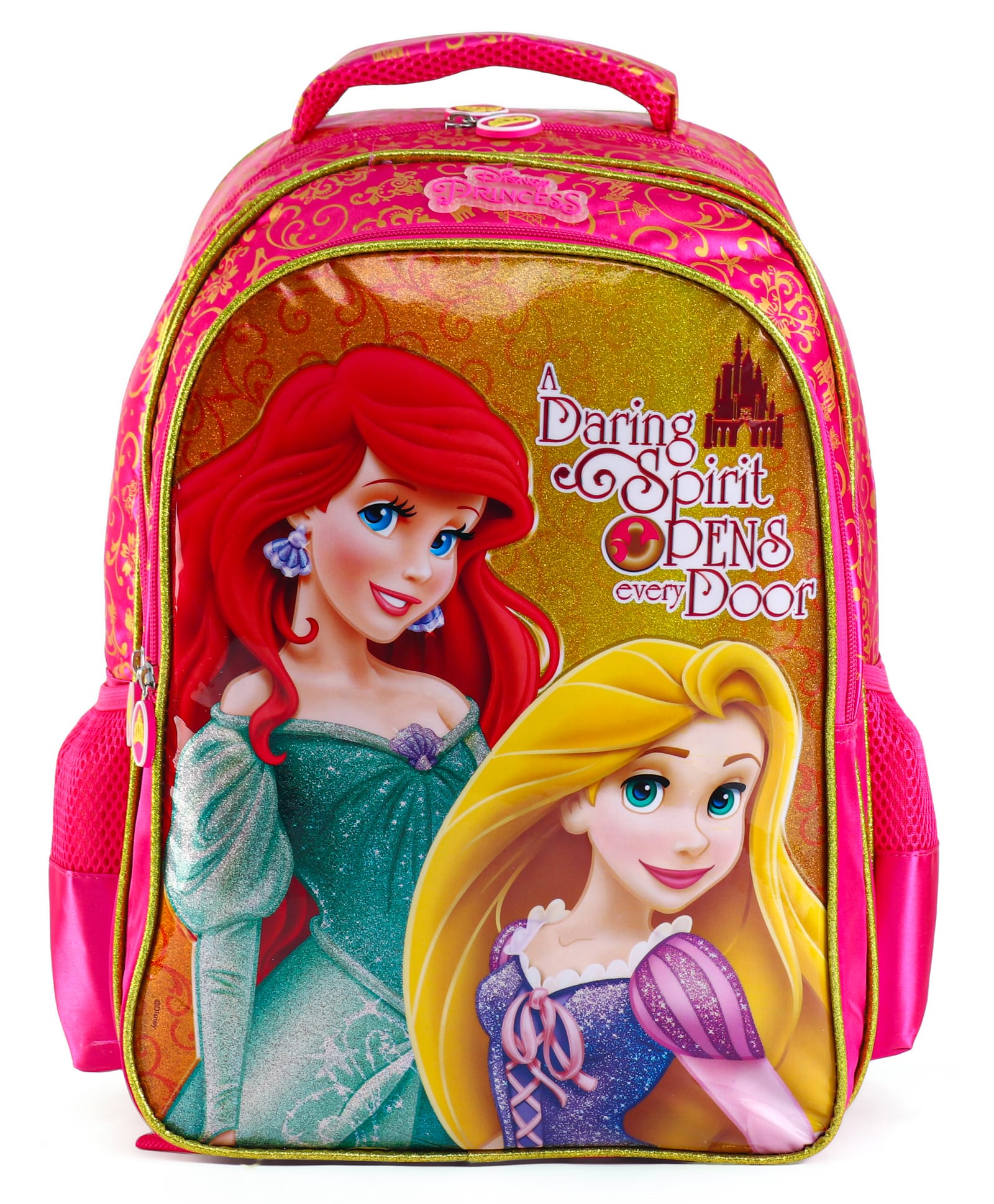 Disney Princess Premium School Bag Dark Pink and Yellow -Height 14 Inches-image-21