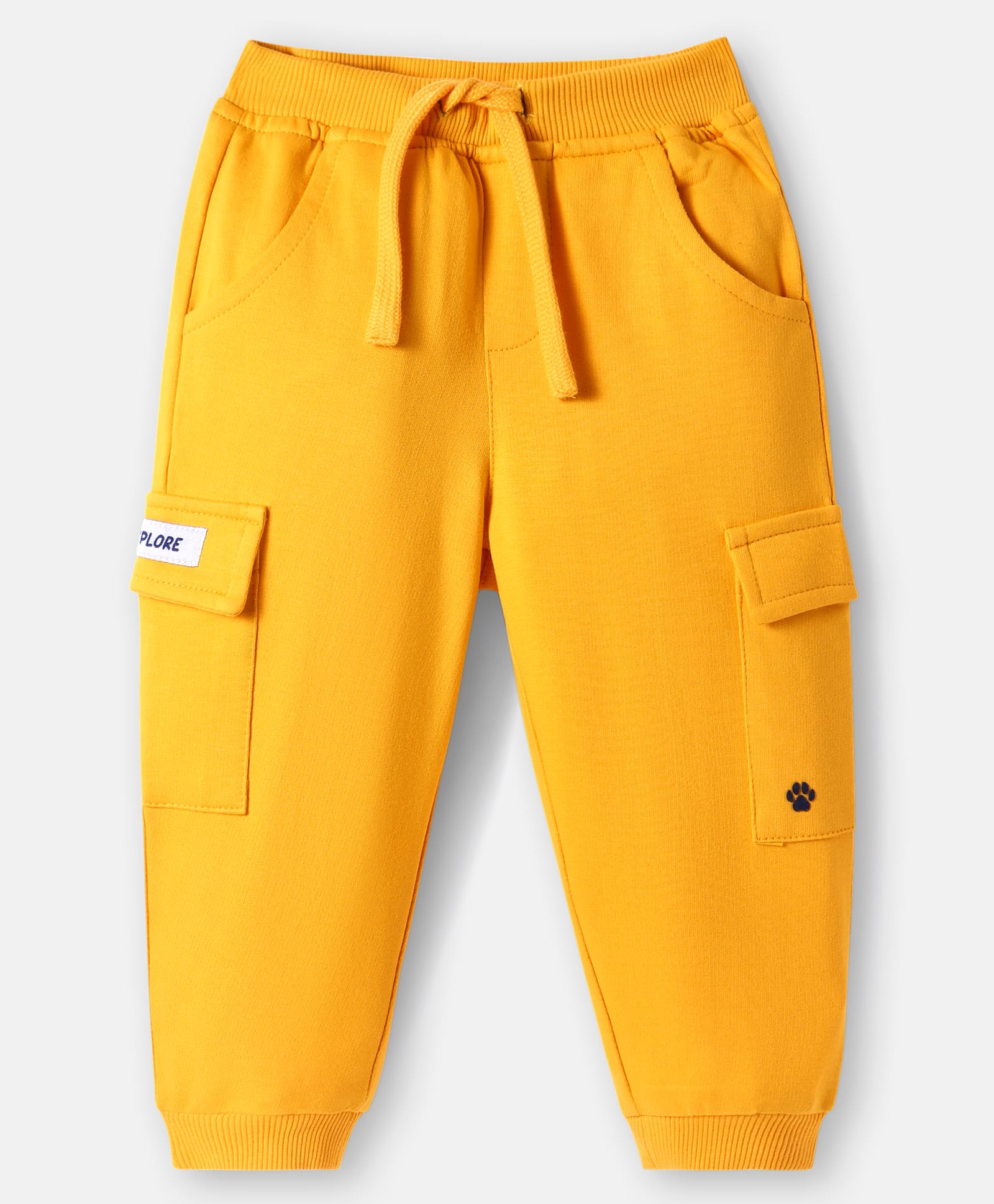 Babyhug Cotton Looper Full Length Lounge Pant with Pockets & Patch Detailing - Yellow-picture-10
