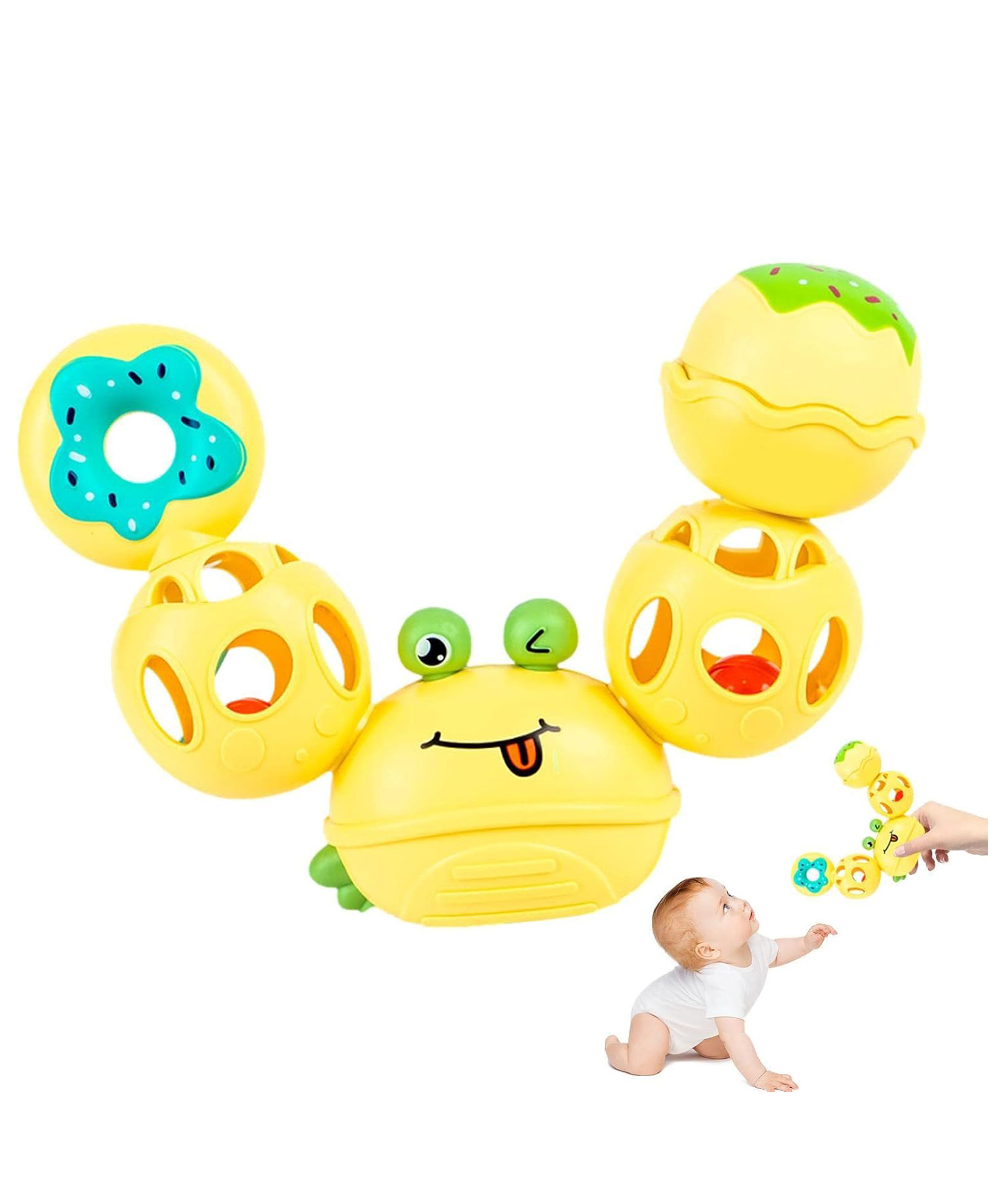 Azhari Shaker Rattle Crab Shape Baby Teethers, Hand Catching Balls Rattle SensoryDevelopmental Newborn Baby Toys Color & Design May Vary-image-34