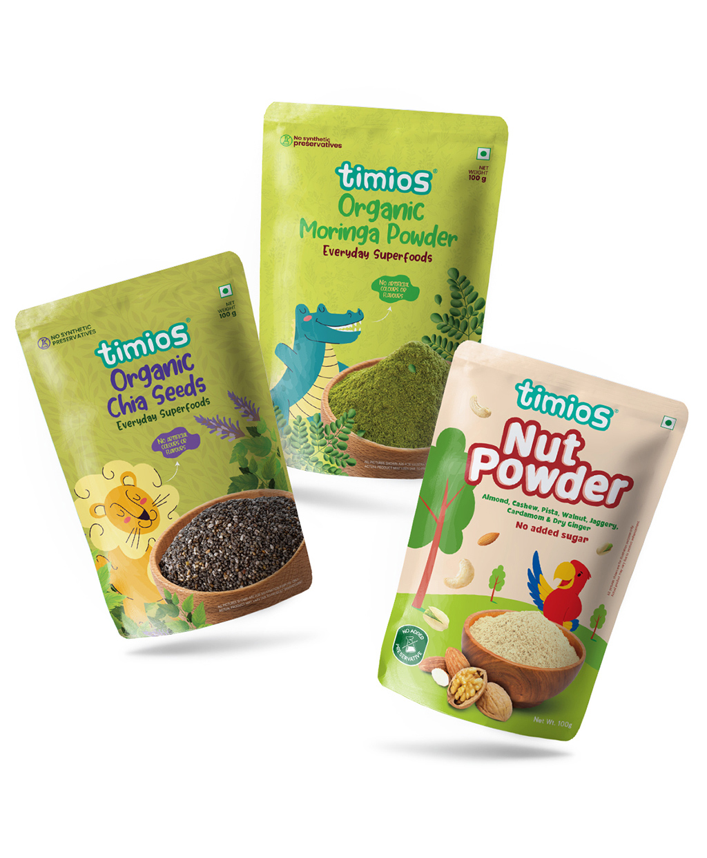 timios Chia Seeds Moringa Powder & Nut Powder Combo Pack of 3 - 100 g Each-image-30