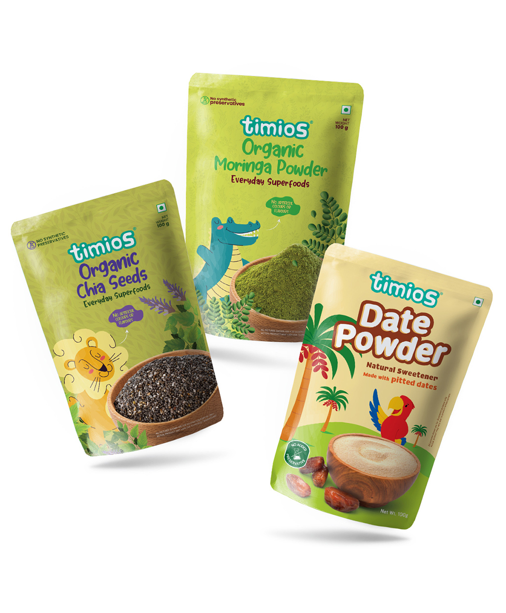 Timios Chia Seeds Moringa Powder & Date Powder Combo Pack of 3 - 100 g Each-image-29