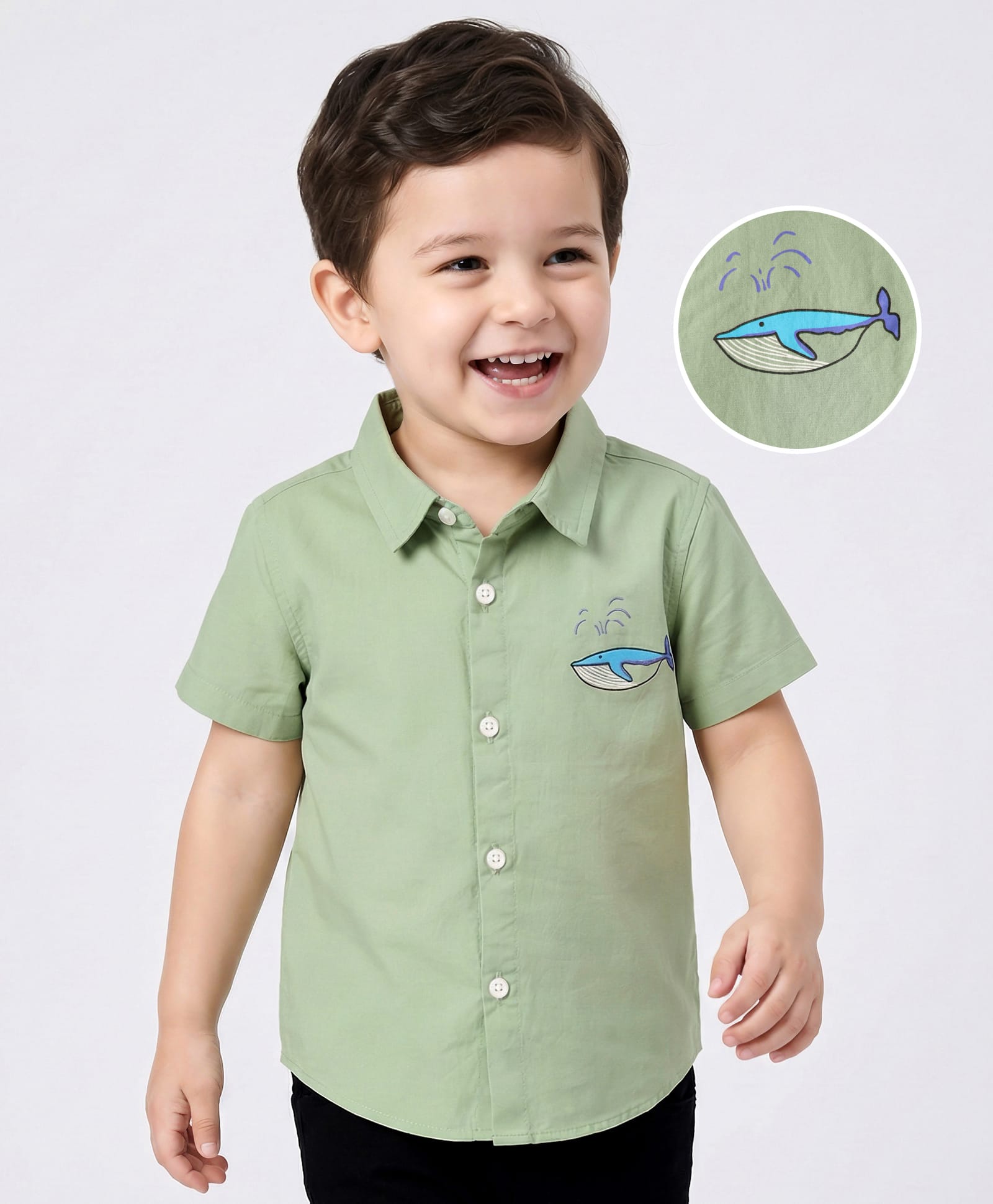 Mark & Mia Cotton Woven Half Sleeves Shirt With Whale Print - Green-picture-16