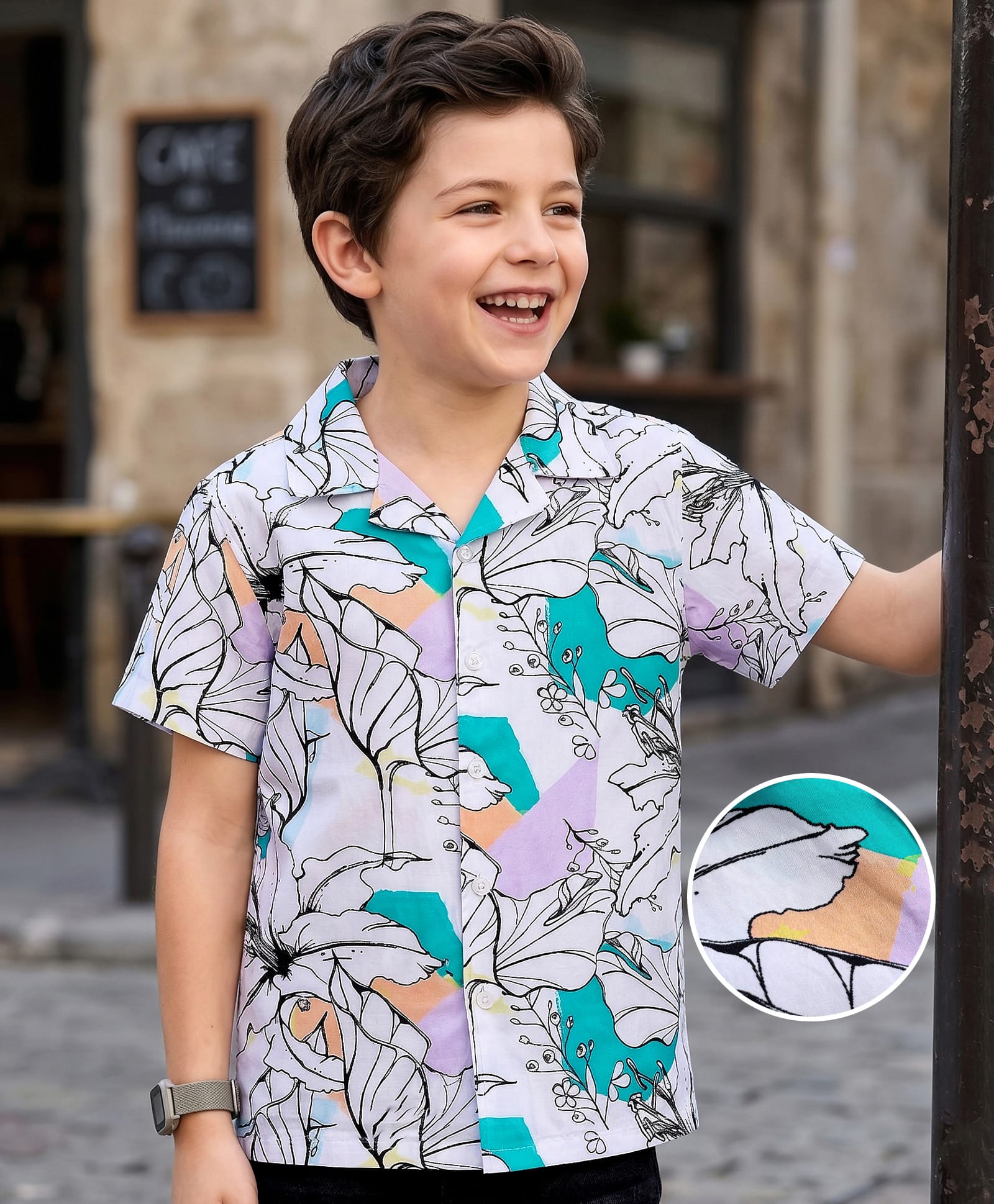 Mark & Mia Cotton Woven Half Sleeves Shirt With Floral Print - White-picture-15