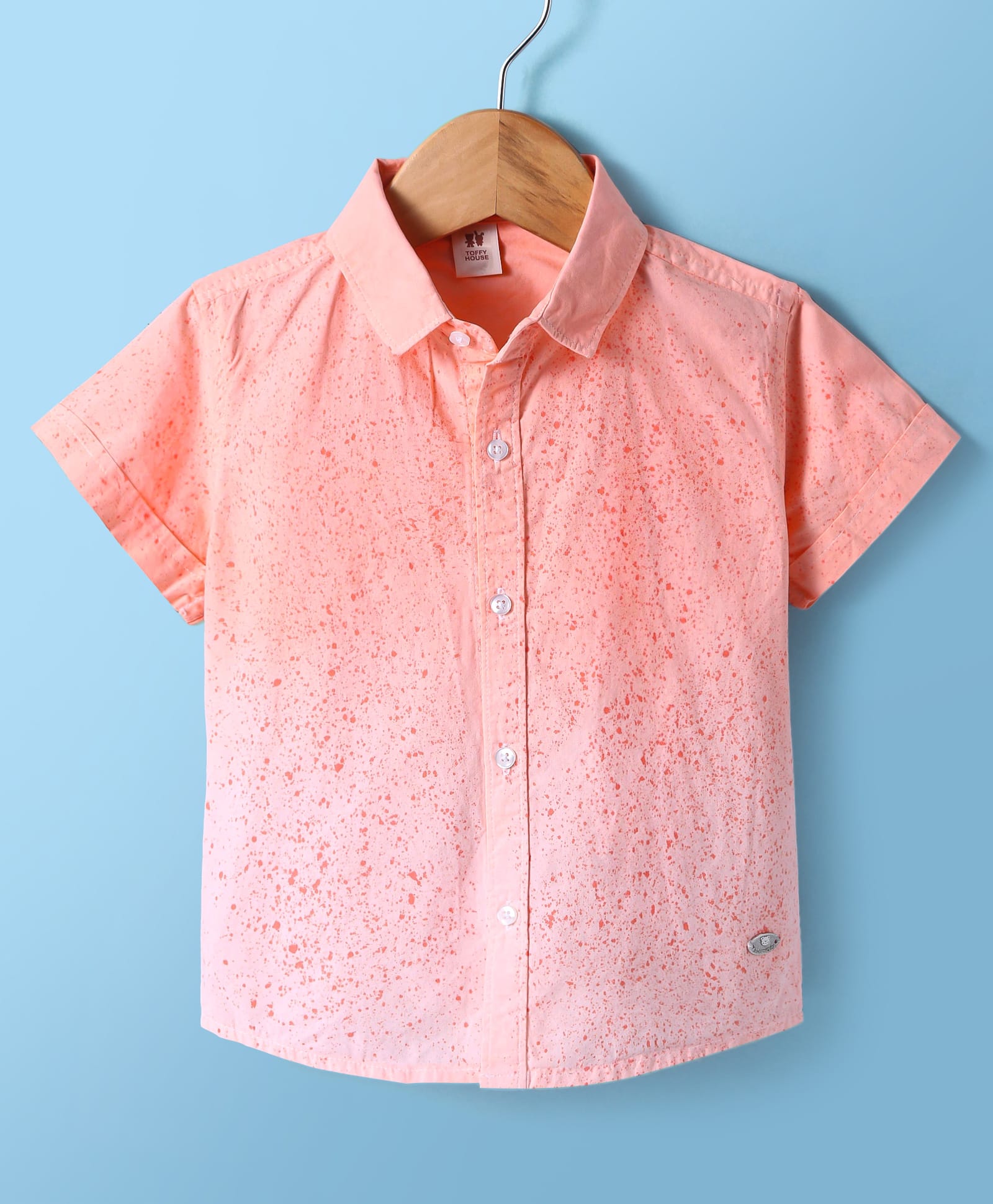 ToffyHouse Poplin Woven Half Sleeves Printed Shirt - Peach-picture-42