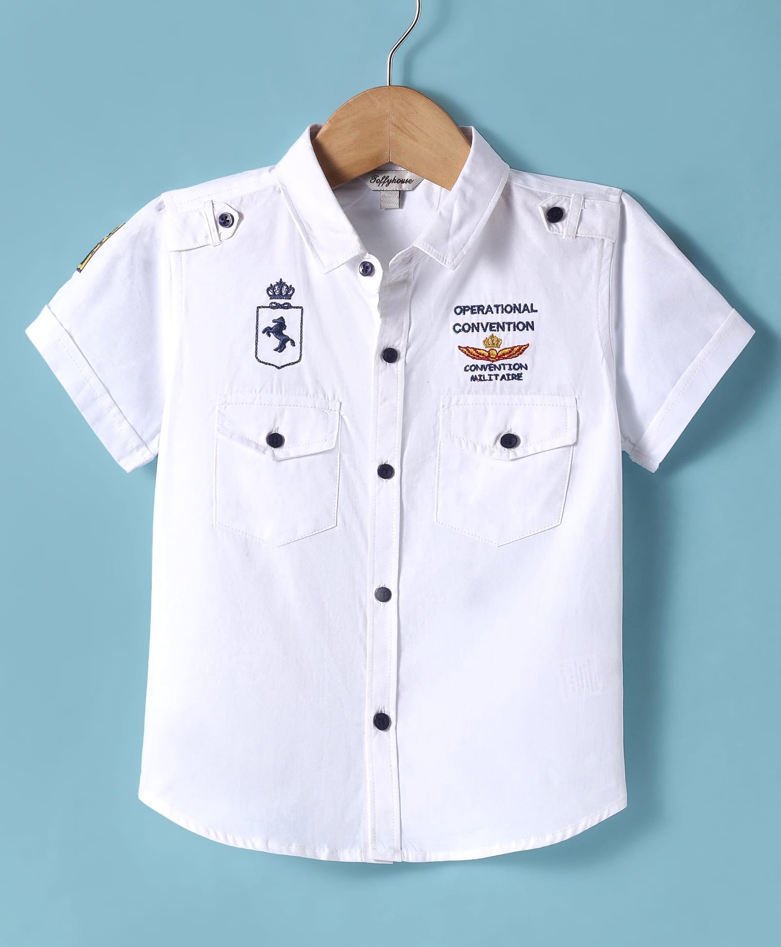 ToffyHouse Poplin Woven Half Sleeves Shirt with Text Embroidery - White-image-39