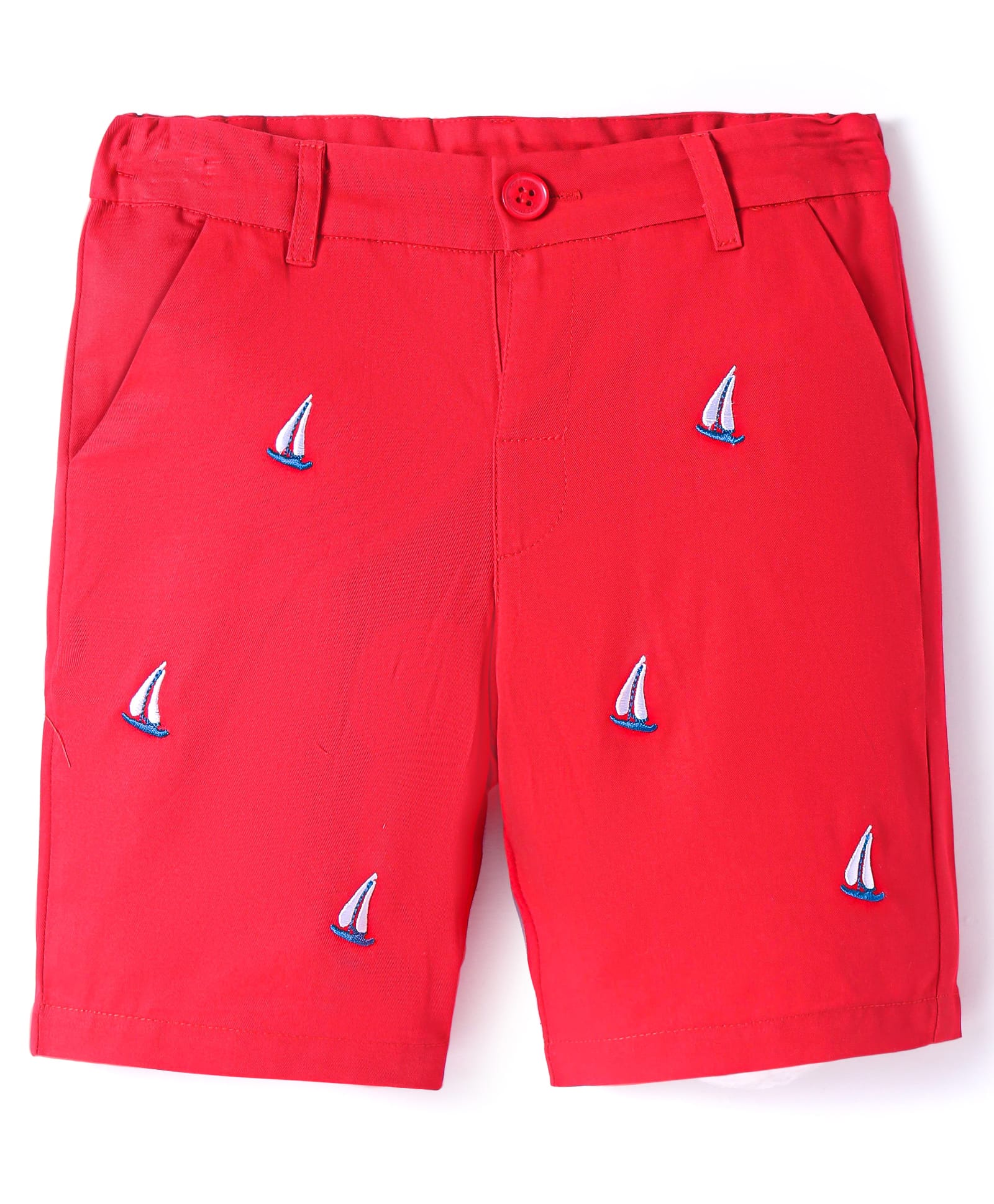 ToffyHouse Single Jersey Knee Length Shorts With Boat Embroidery - Red-image-36