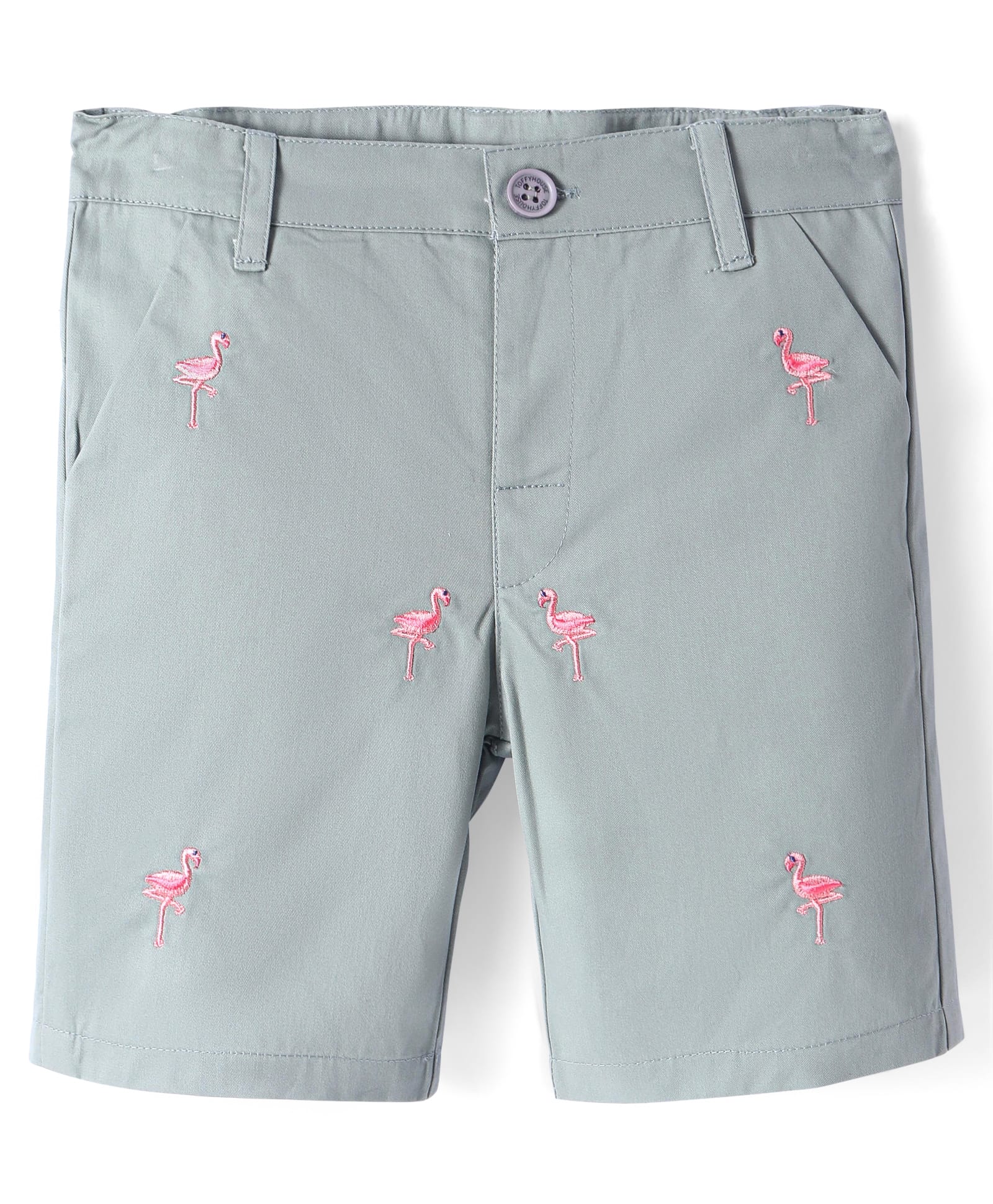 ToffyHouse Single Jersey Knit Knee Length Shorts with Flamingo Embroidery - Mint-image-9