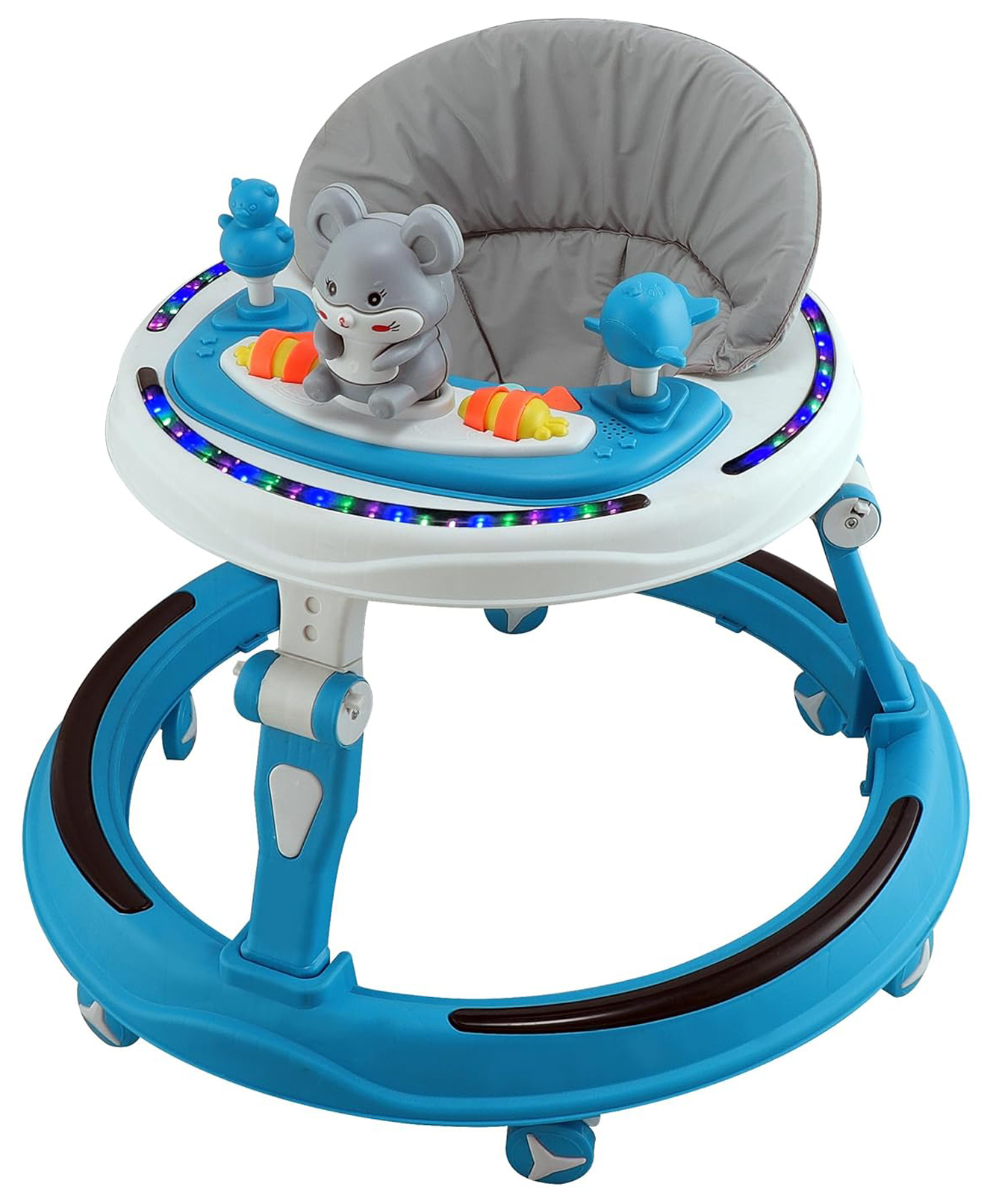 JoyRide Bounce Baby Walker 6-24 Months | 7 Level Height Adjustment Walker for Kids Boy and Girl with Integrated RGB Lights, Switchable Food & Musical Toy Tray | Premium Baby Activity Walker Blue-picture-31