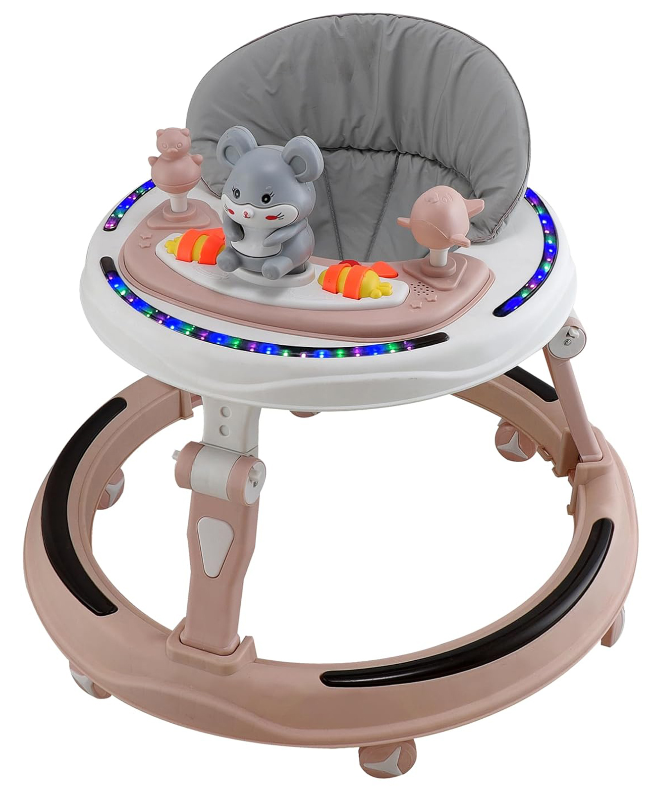 JoyRide Bounce Baby Walker 6-24 Months | 7 Level Height Adjustment Walker for Kids Boy and Girl with Integrated RGB Lights, Switchable Food & Musical Toy Tray | Premium Baby Activity Walker Brown-image-29