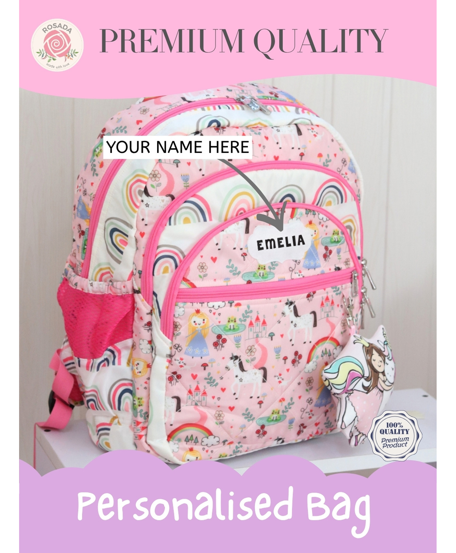 Rosada Princess Light Weight Durable School Bag with Comfortable Cushion Padding, Waterproof Trendy and Spacious Kids Backpack, Unisex Stylish Bag for Kids Boys and GirlsLarge (Height 17 Inches)-image-31