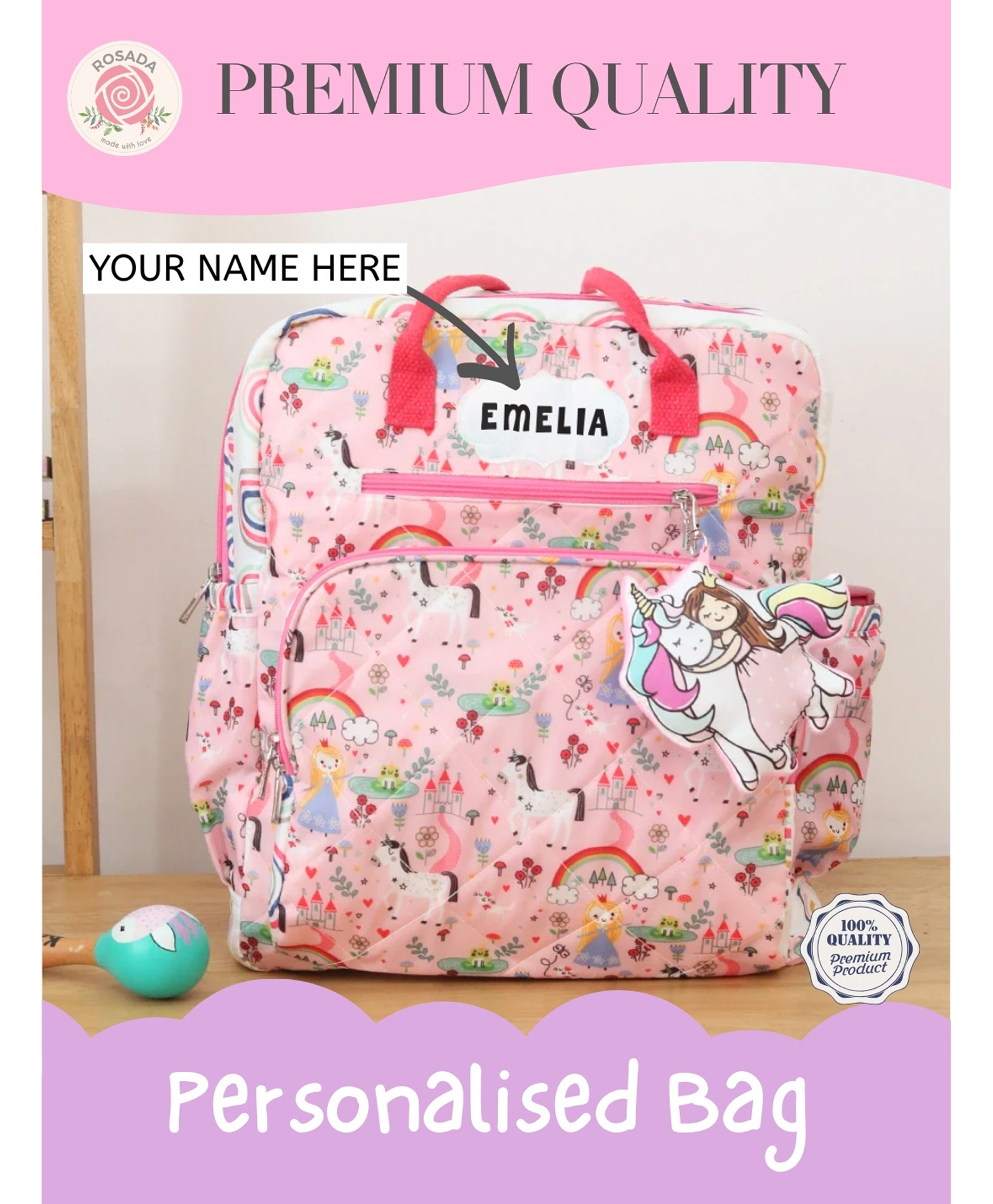 Rosada Trendy Princess Diaper Backpack for New Born Baby Boy Girl Mom | Lightweight Spacious Many Compartments Waterproof | Outing Travel Diaper Bag with Hanging Soft Toy-picture-14