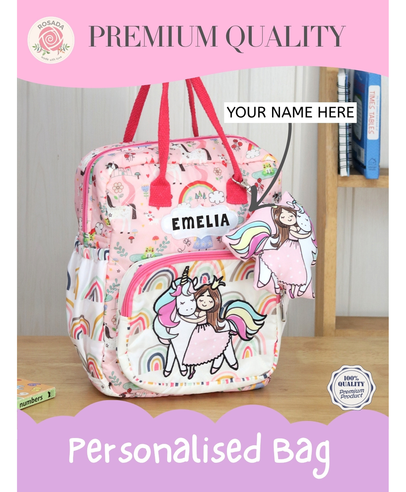 Rosada Princess Light Weight Durable Box Backpack for School with Comfortable Cushion Padding and Handle | Waterproof Trendy and Spacious Kids Backpack | Unisex Stylish Bag for Kids Boys and Girls - 12 Inches-image-20